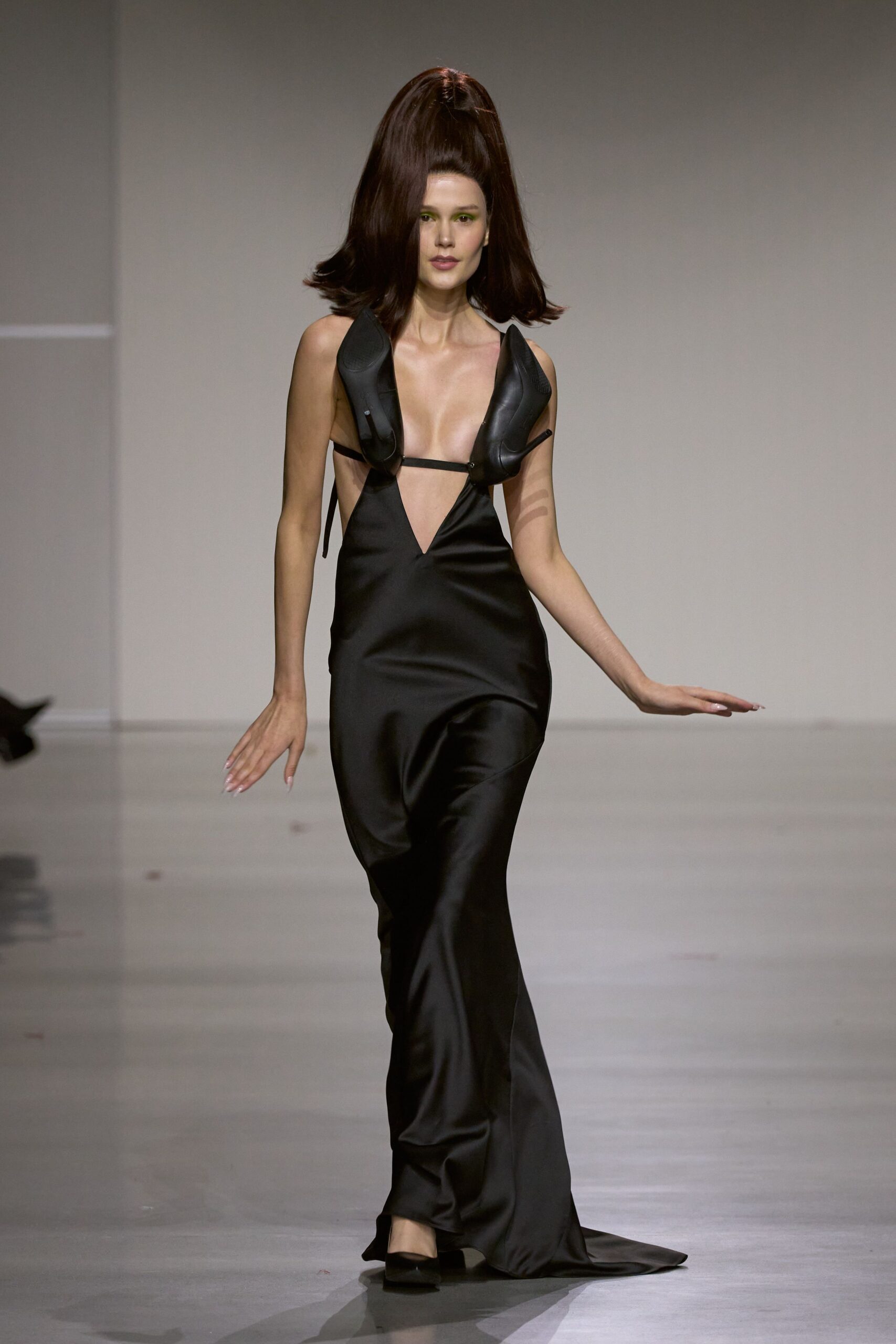 black silk sleeveless gown