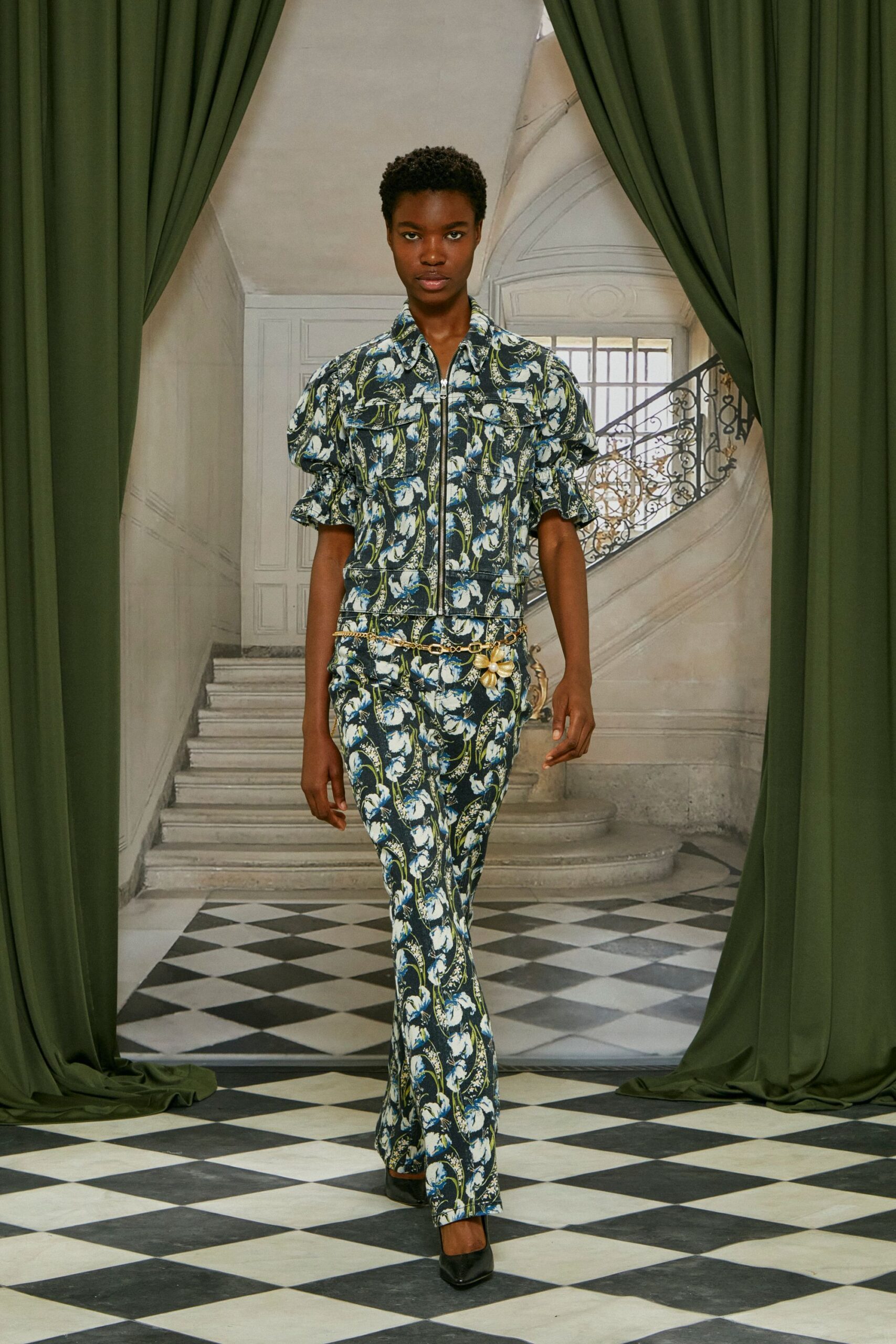 printed shirt and pants ensemble