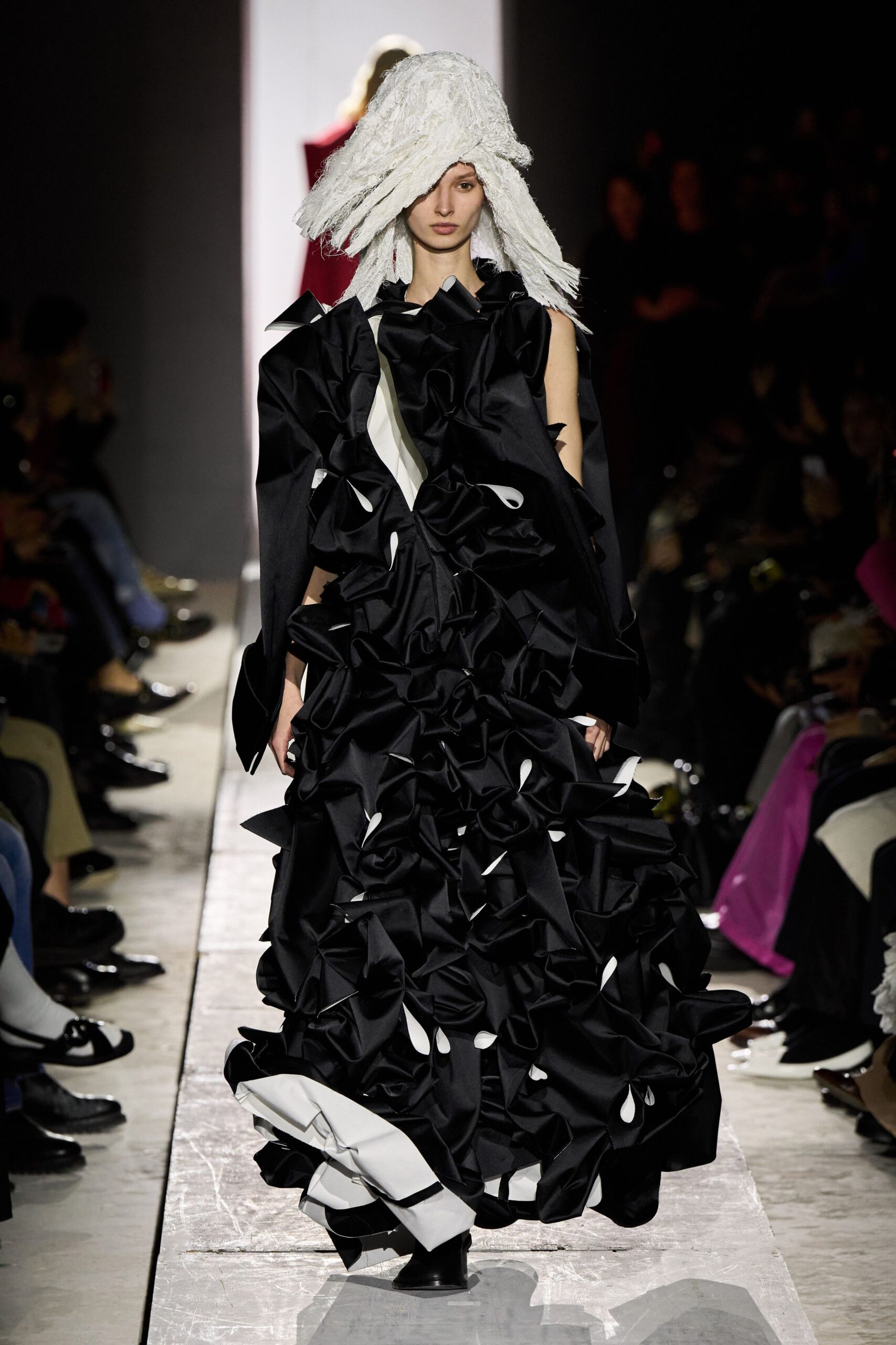 black ruffled sleeveless gown