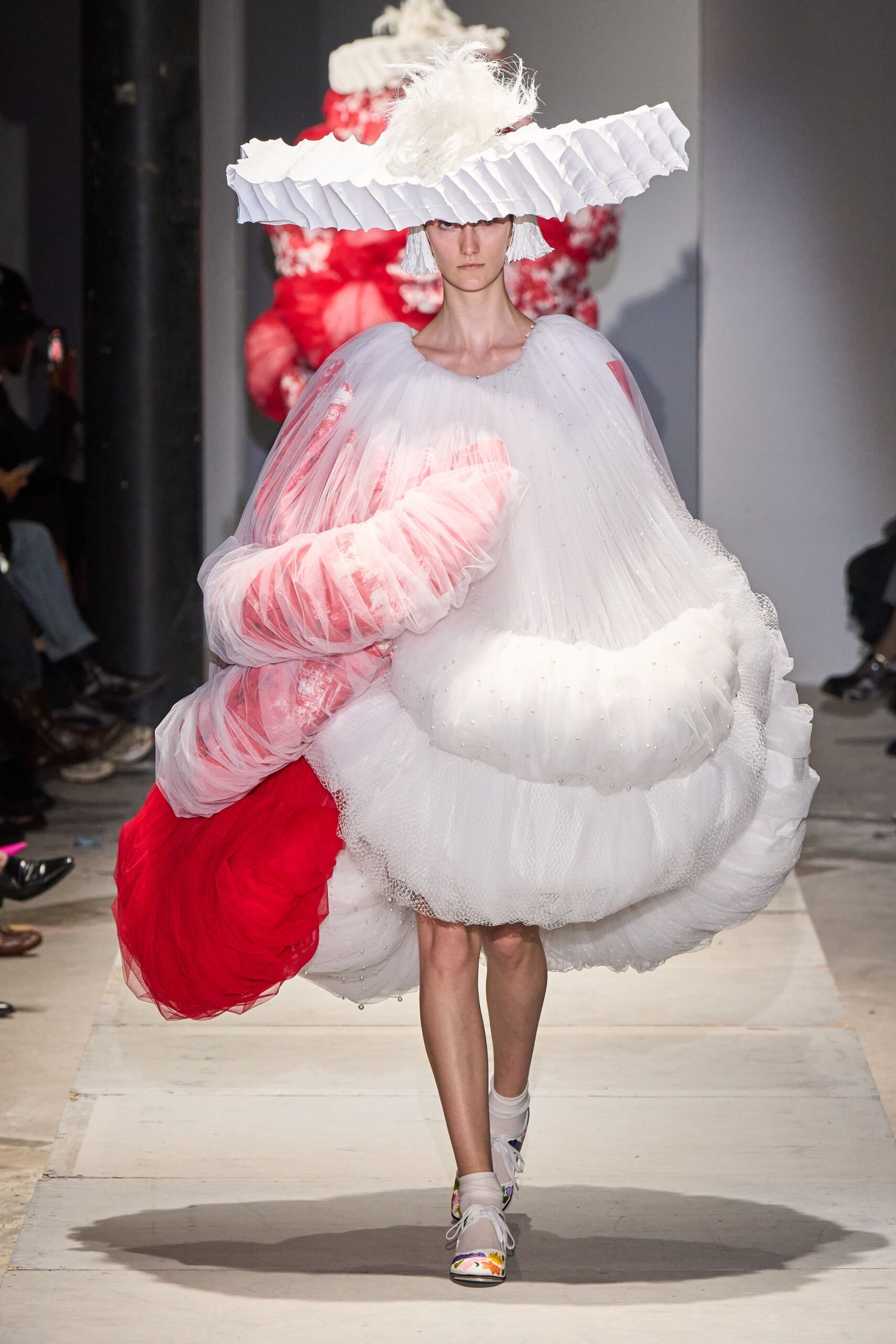 white structured pleated hat