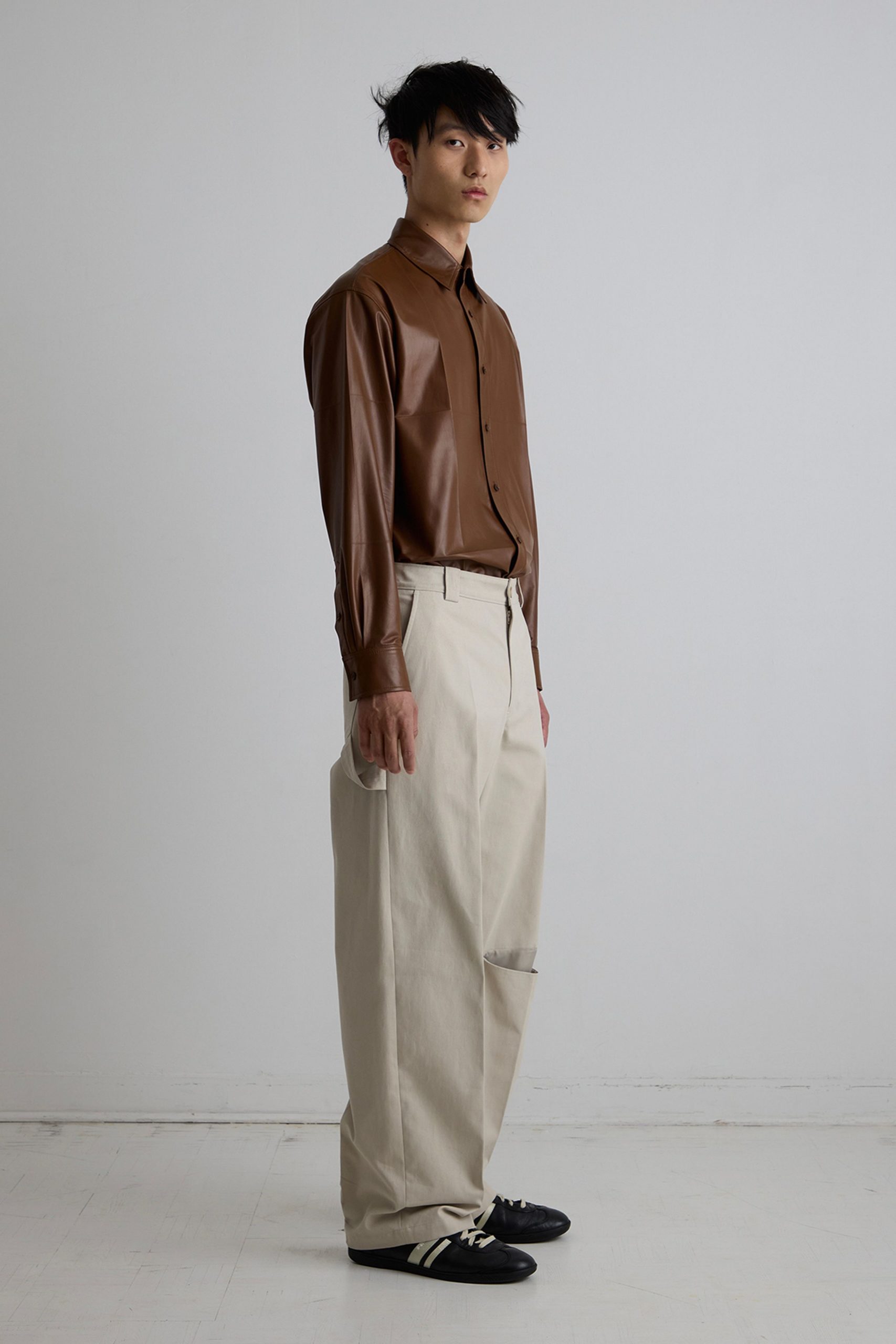 beige cotton relaxed distressed pants