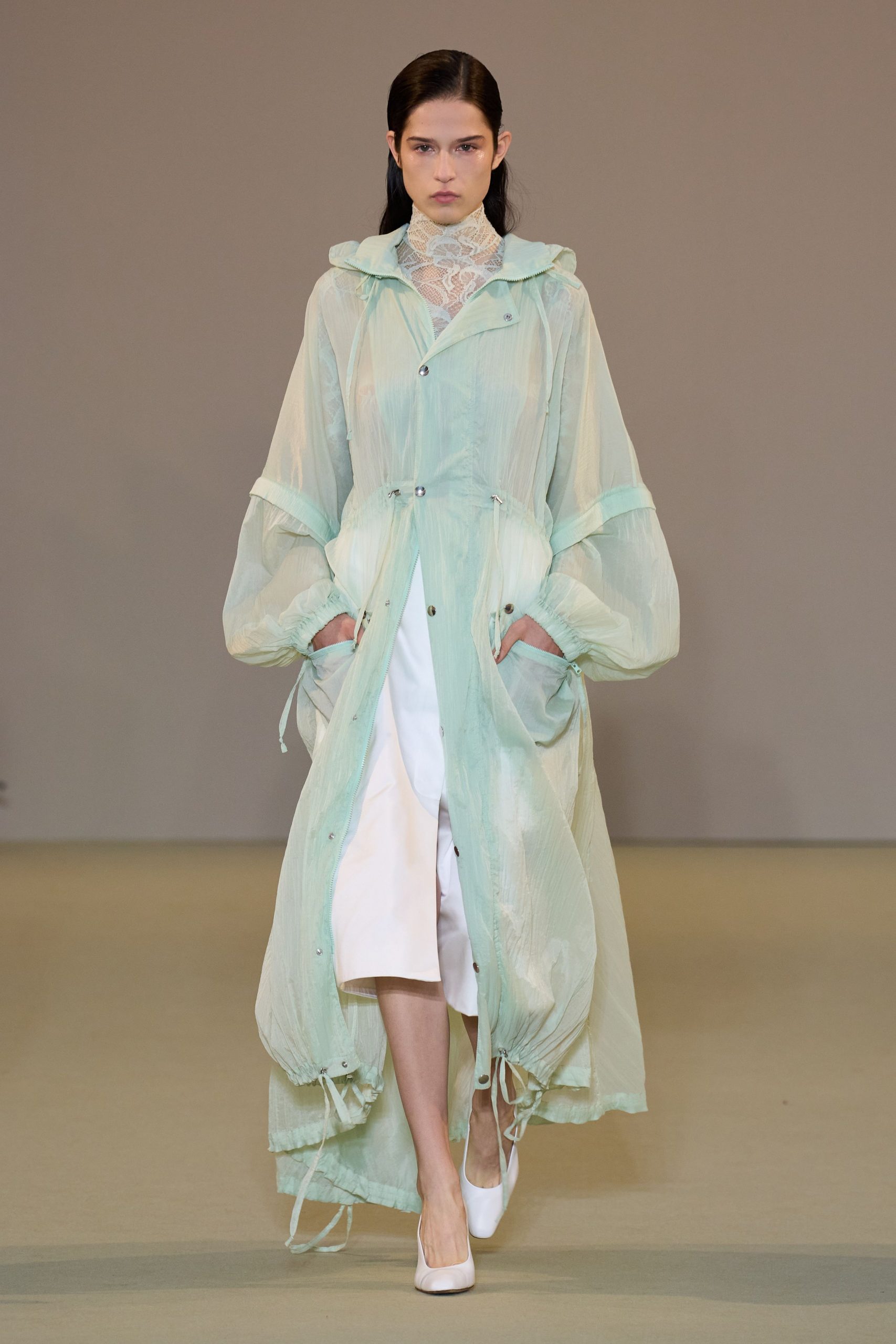 blue cotton long-sleeve hooded relaxed zippered pockets coat