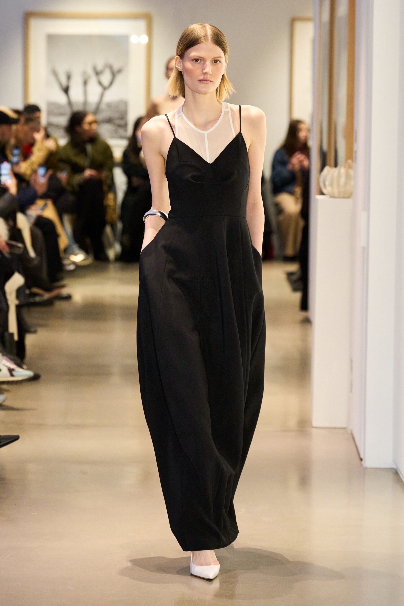 black silk sleeveless gown
