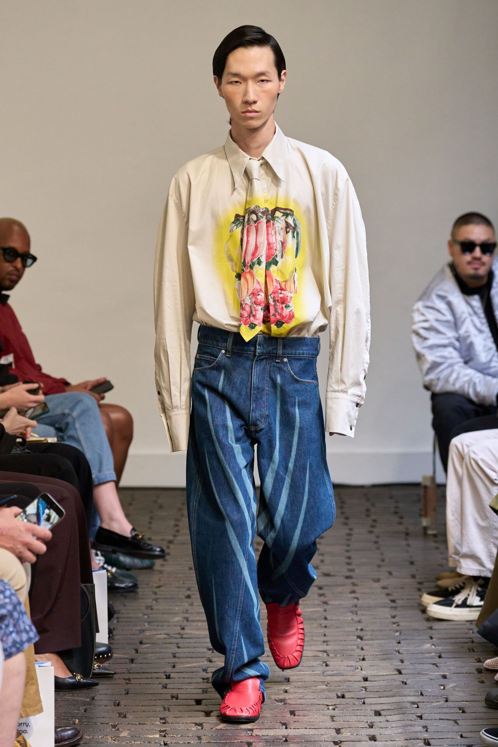 oversized white shirt with printed design