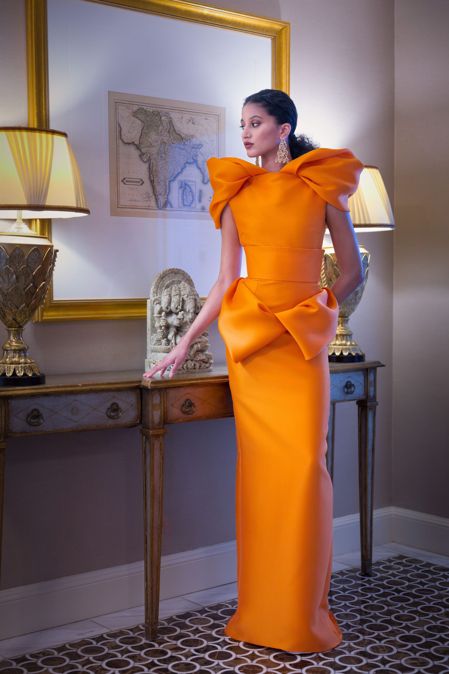 orange satin evening gown