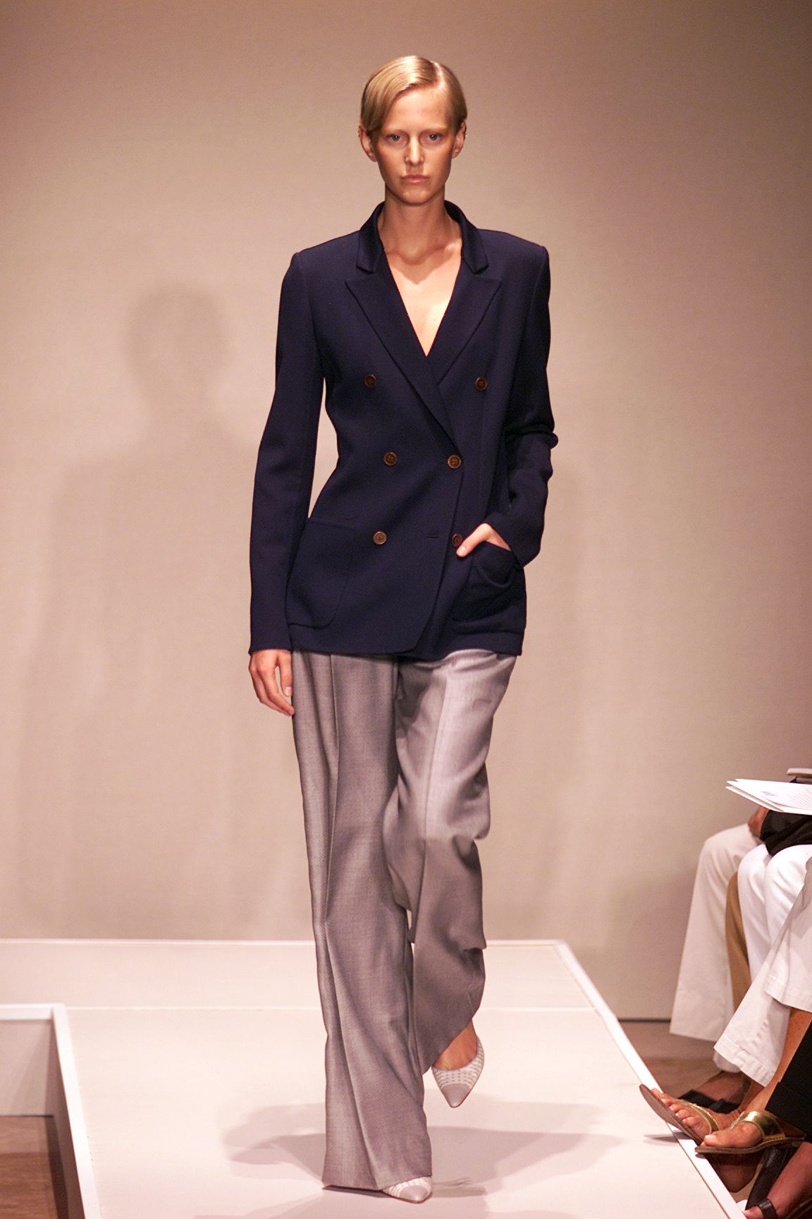 blue double-breasted tailored blazer