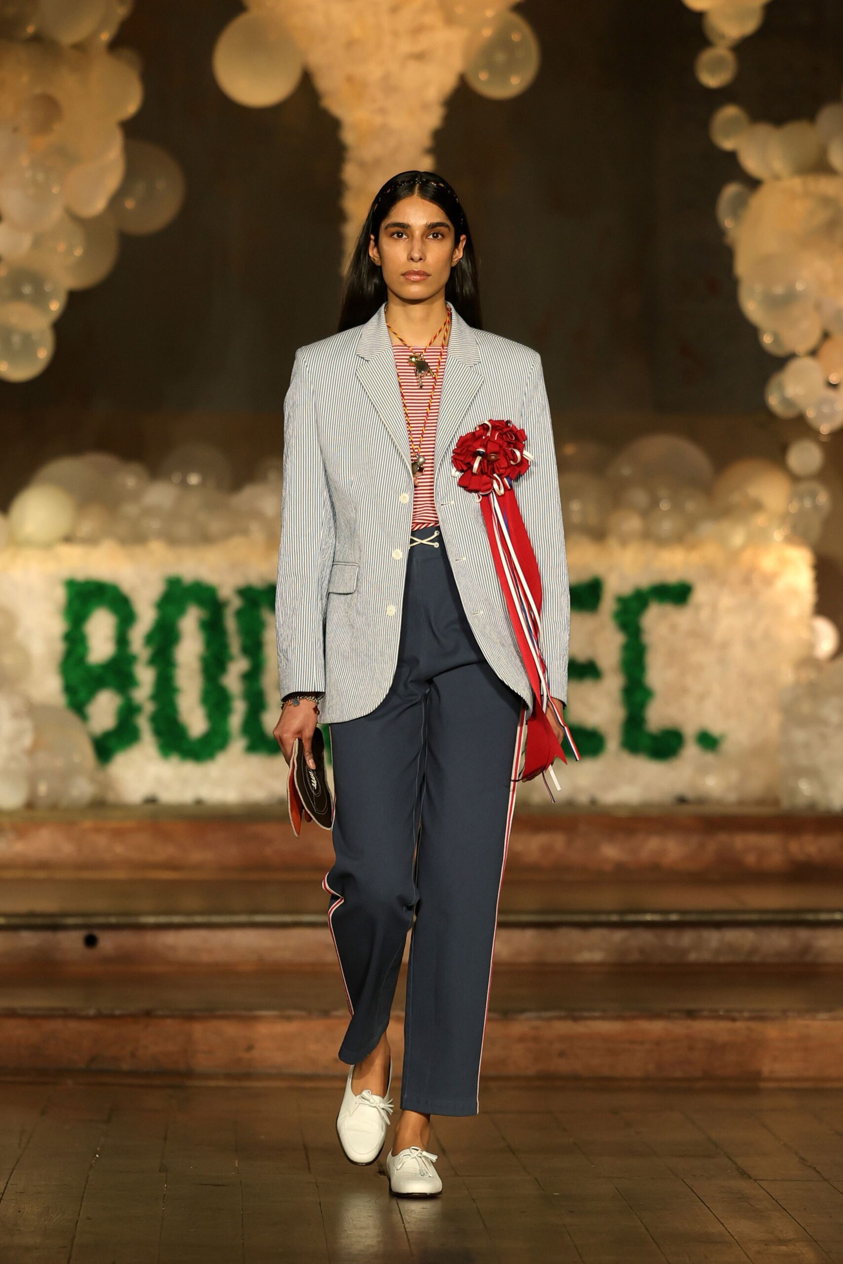blue cotton long-sleeve collared tailored striped blazer