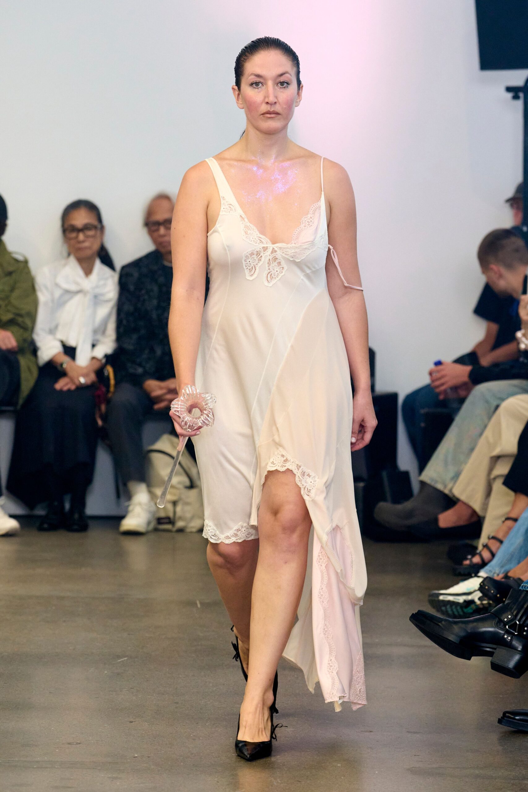 white silk sleeveless scoop-neck relaxed draped layered dress