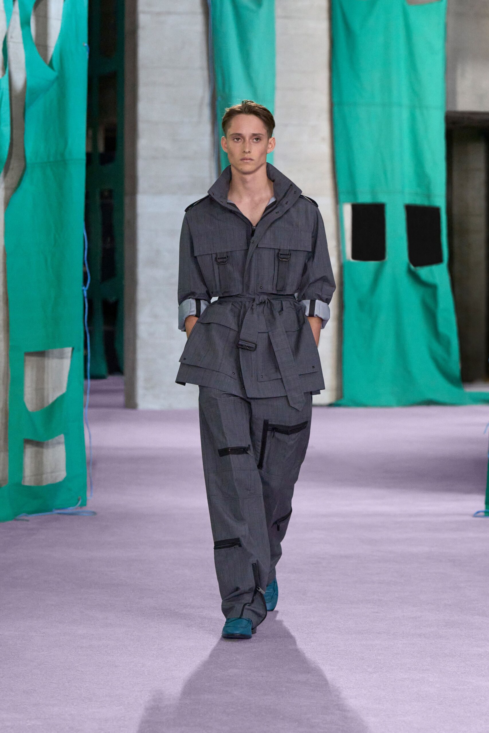 gray relaxed jacket and pants