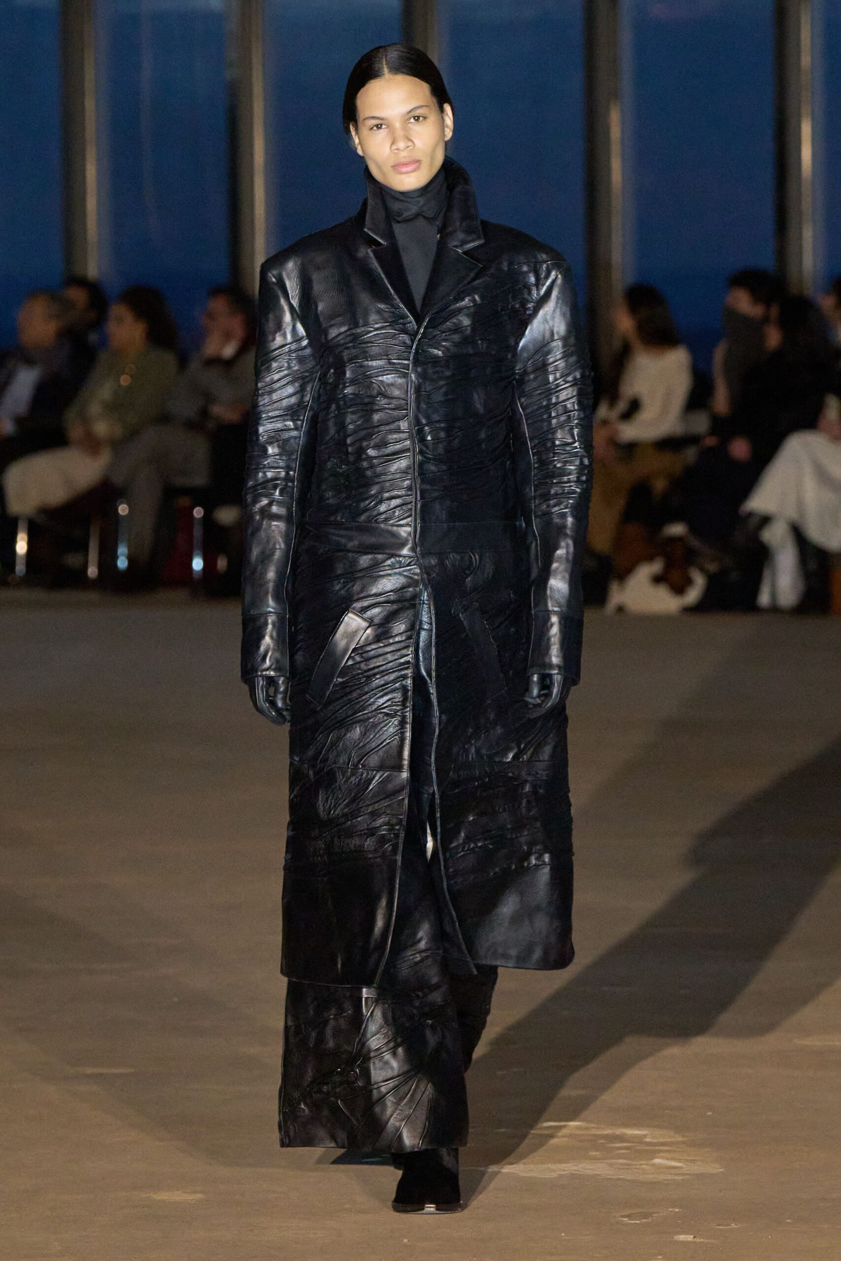 black leather fitted coat