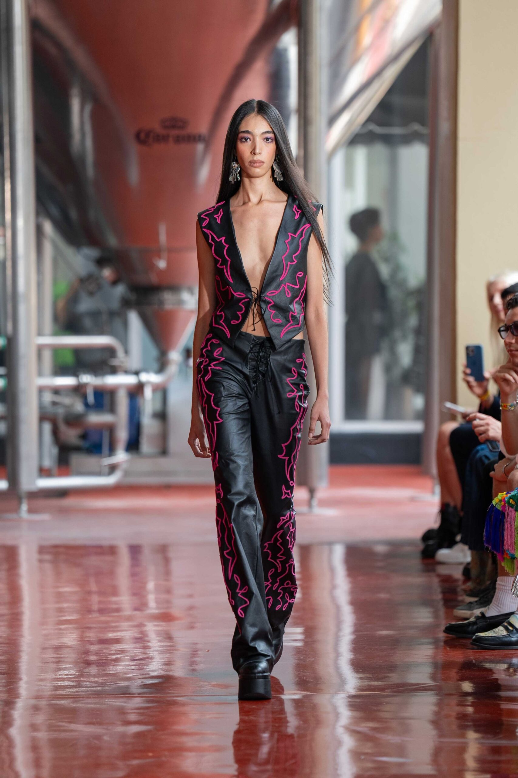 black pink embroidered vest with pants