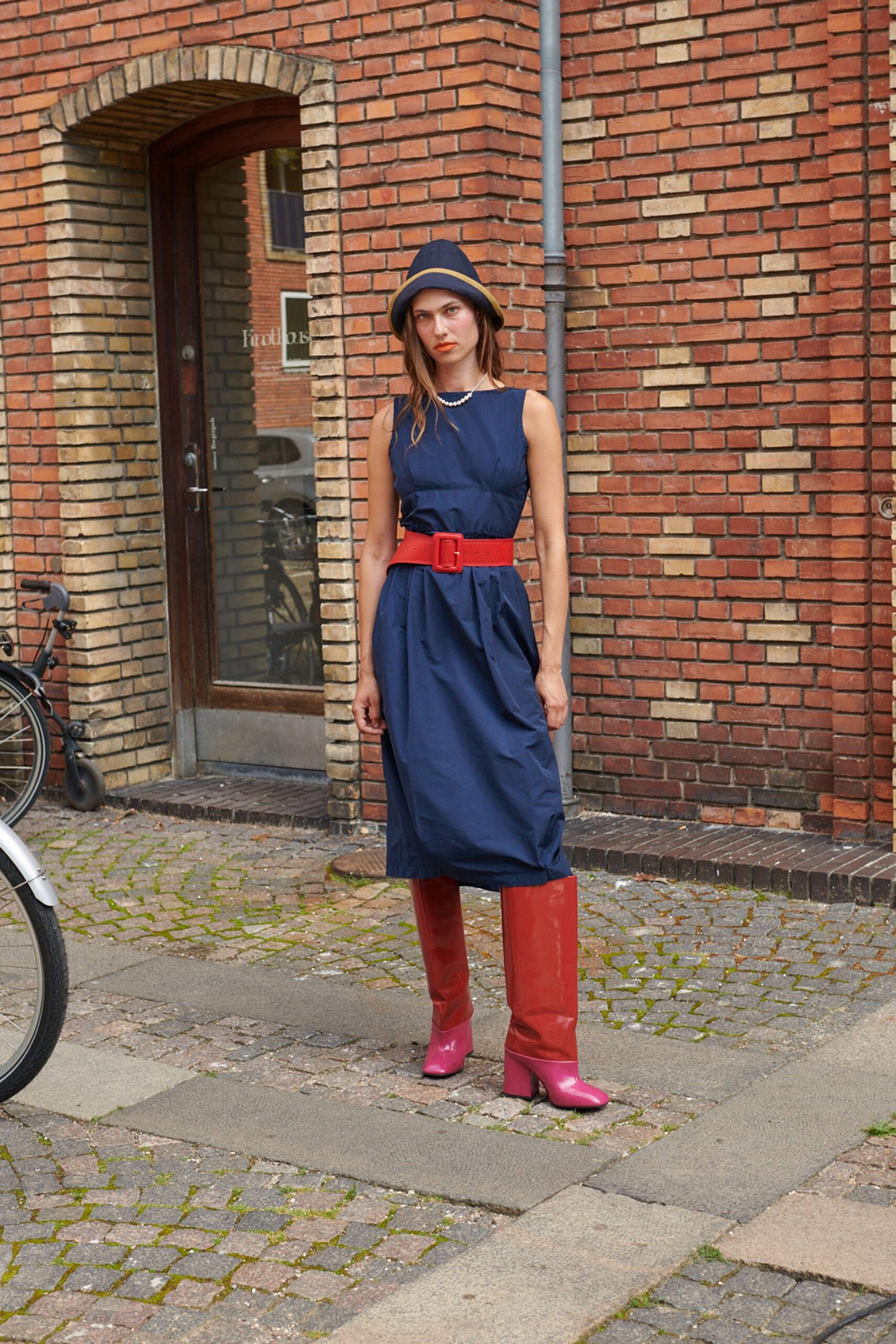 blue cotton sleeveless dress