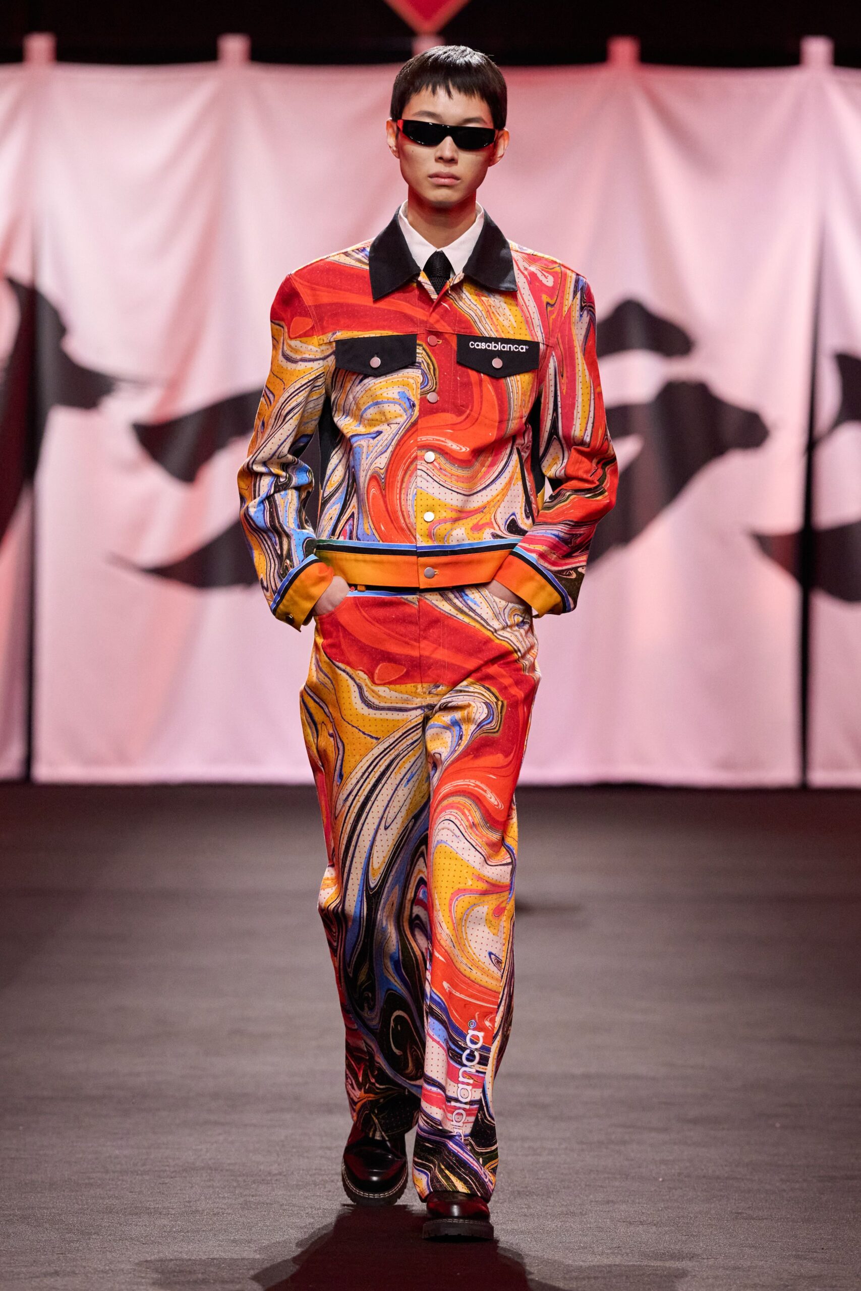 colorful printed jacket and pants