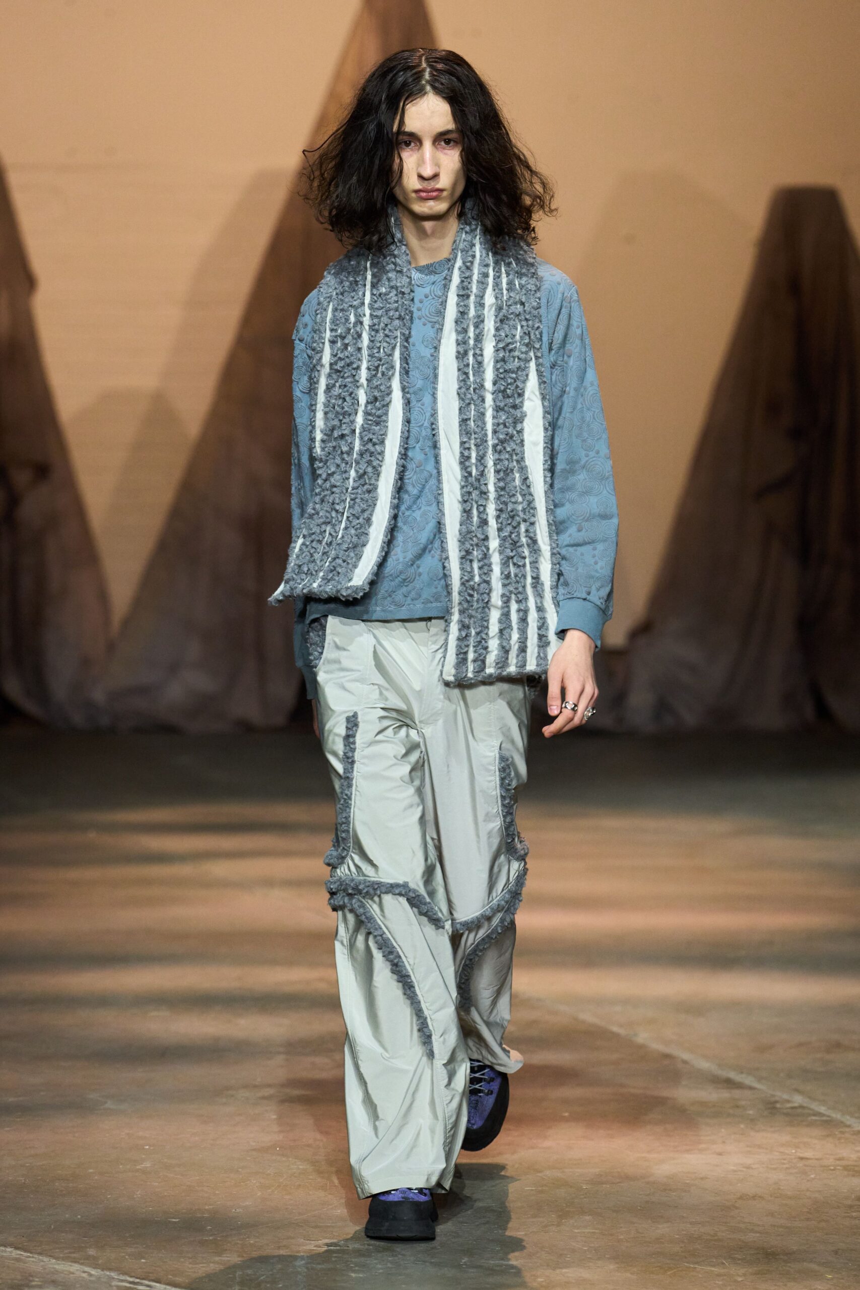 gray wool striped scarf