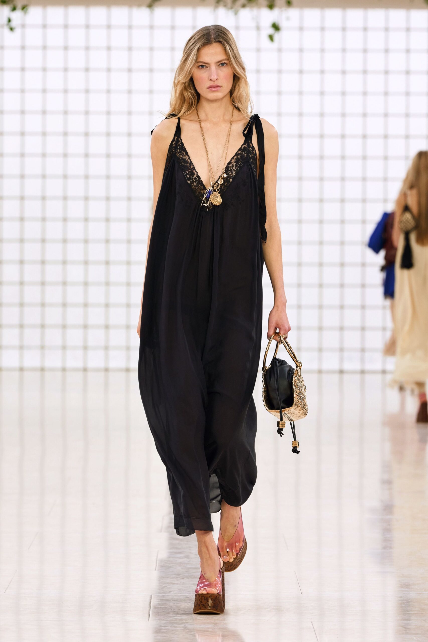 black silk sleeveless v-neck relaxed embroidered maxi dress