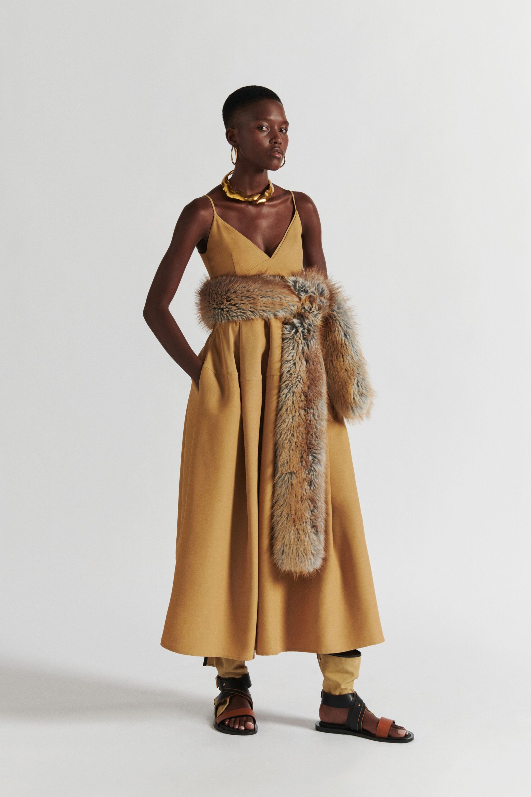beige sleeveless maxi dress