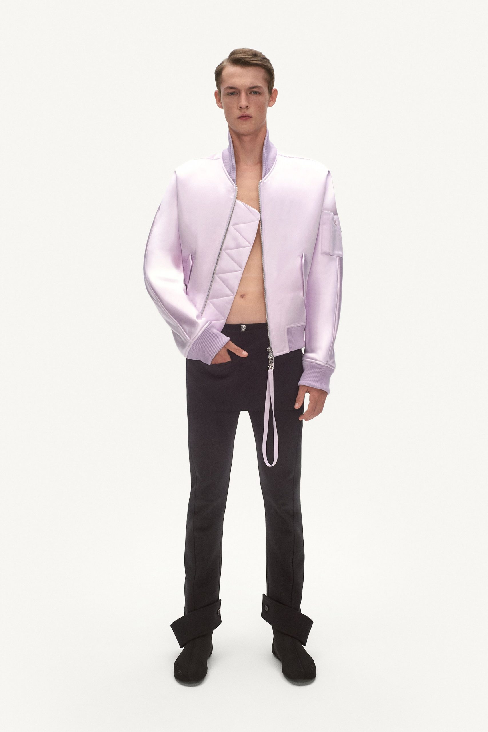 purple vinyl long-sleeve collared fitted zippered shiny jacket