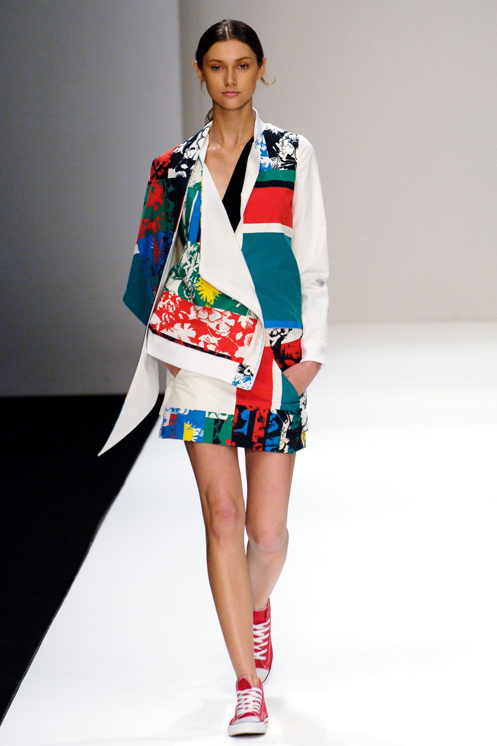 printed color-block blazer