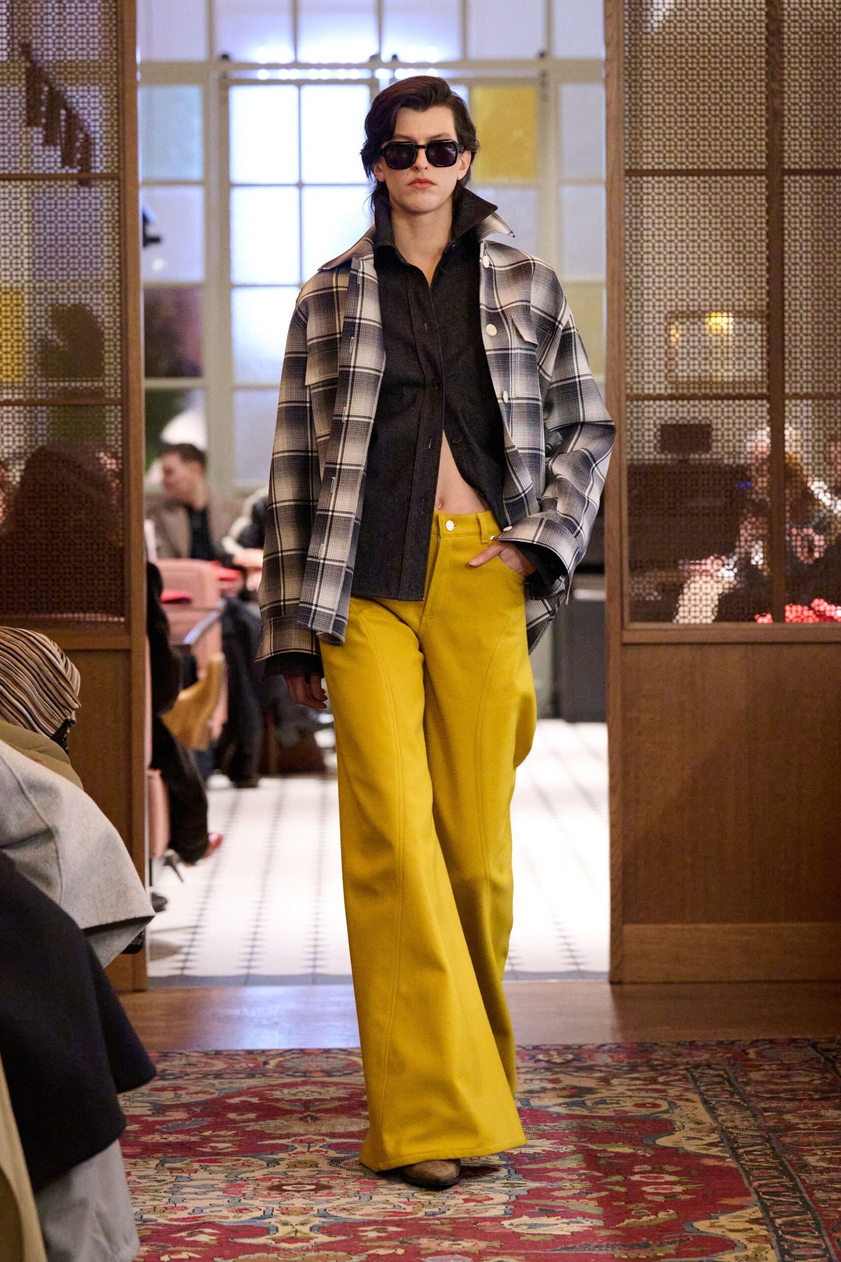yellow cotton relaxed wide-leg pants