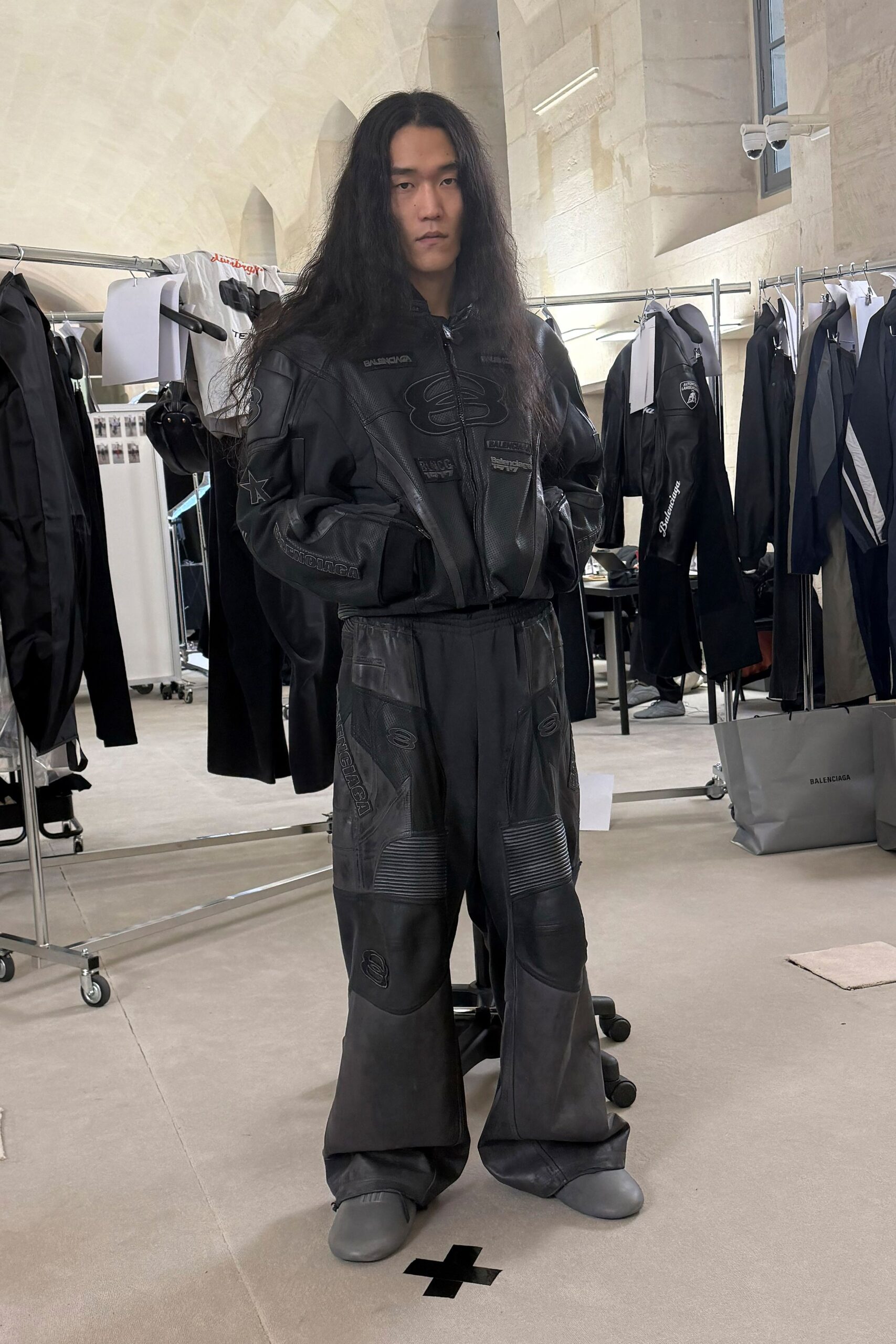 black leather jacket and pants