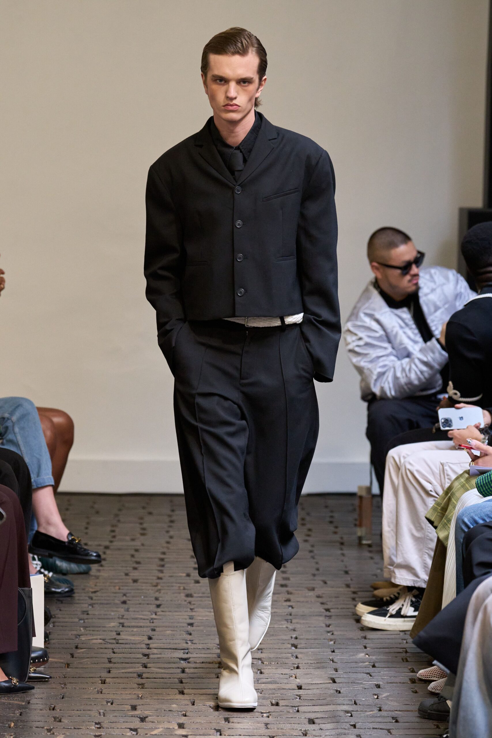 black relaxed jacket with wide-leg pants