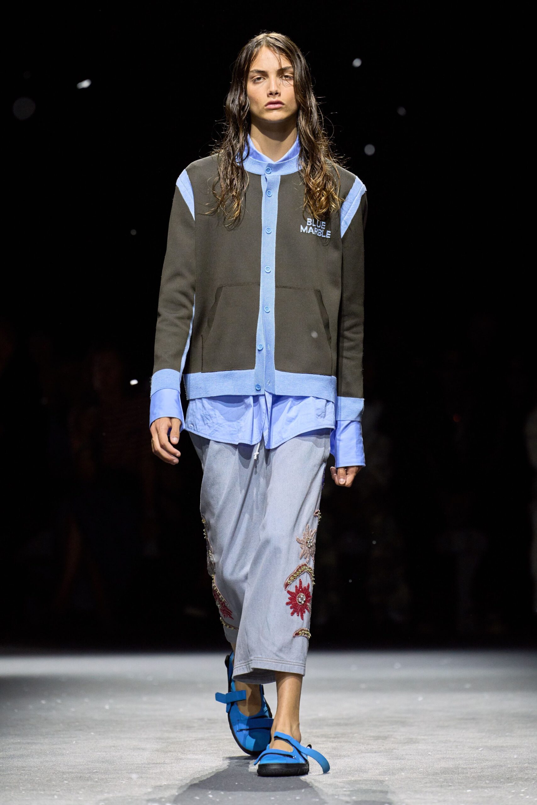 gray cotton relaxed embroidered pants