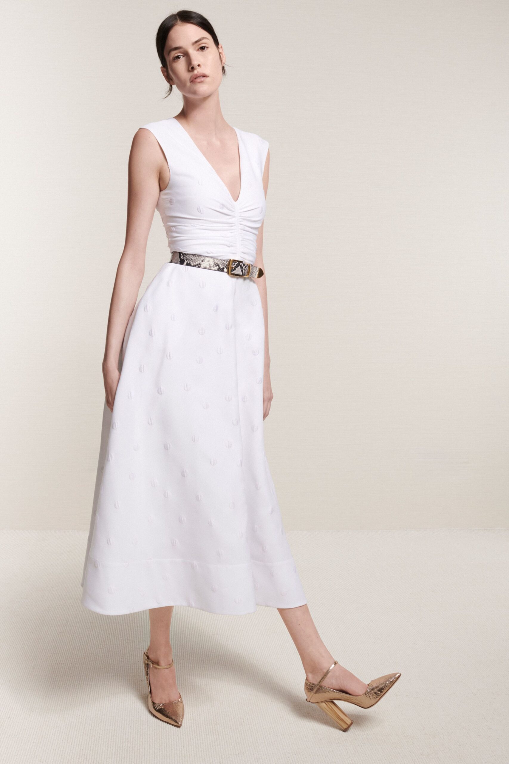white fitted midi dress
