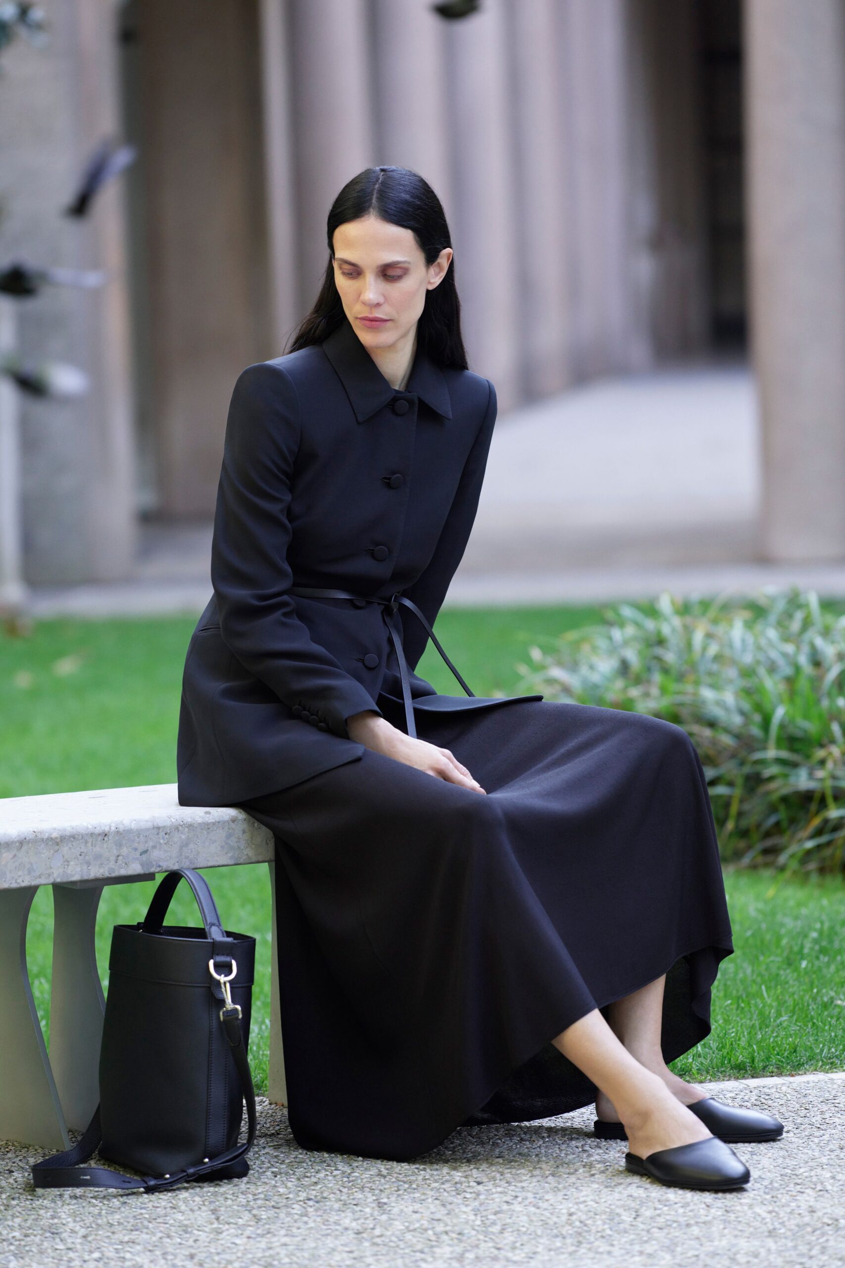 black belted maxi dress
