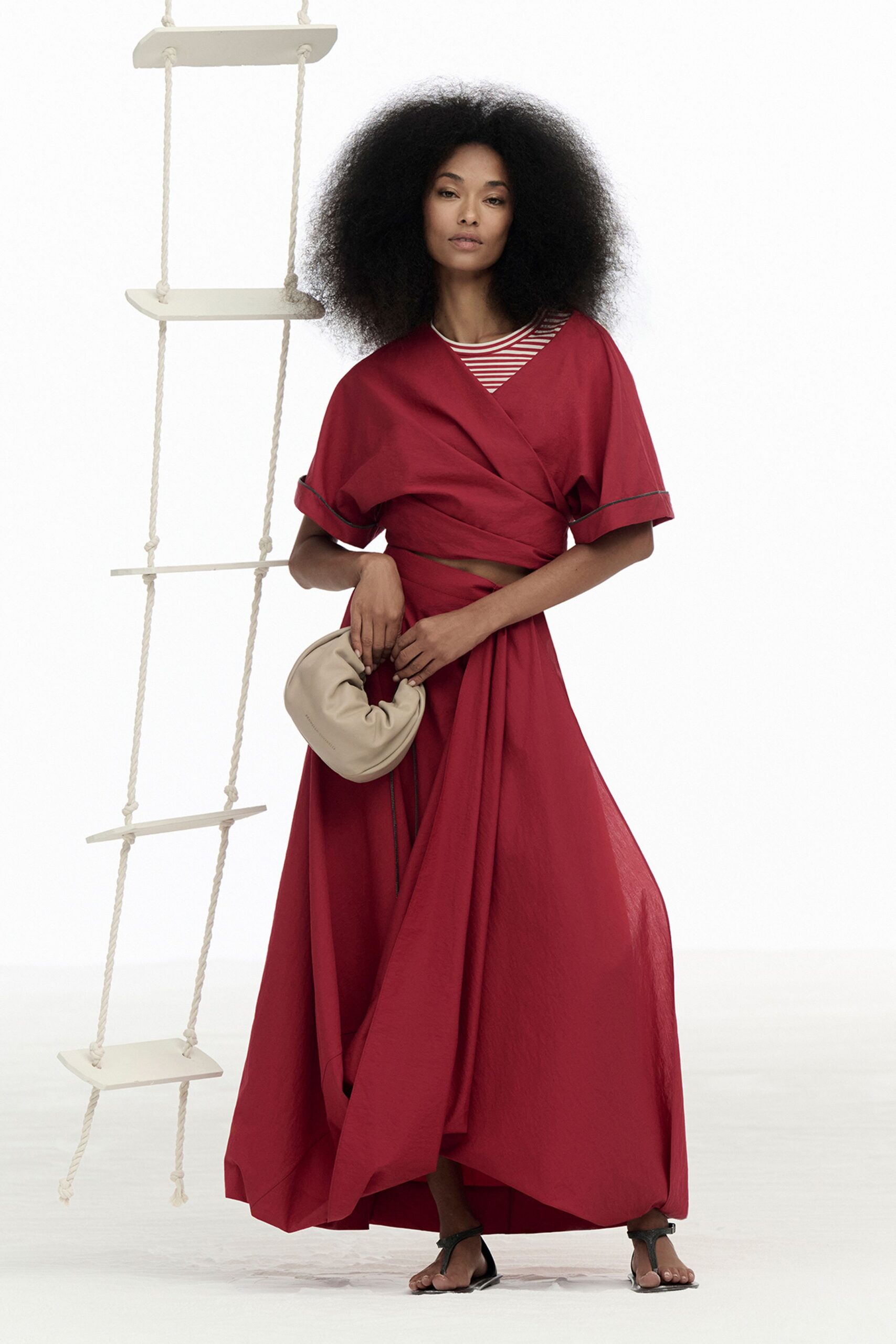 red relaxed top with tiered skirt