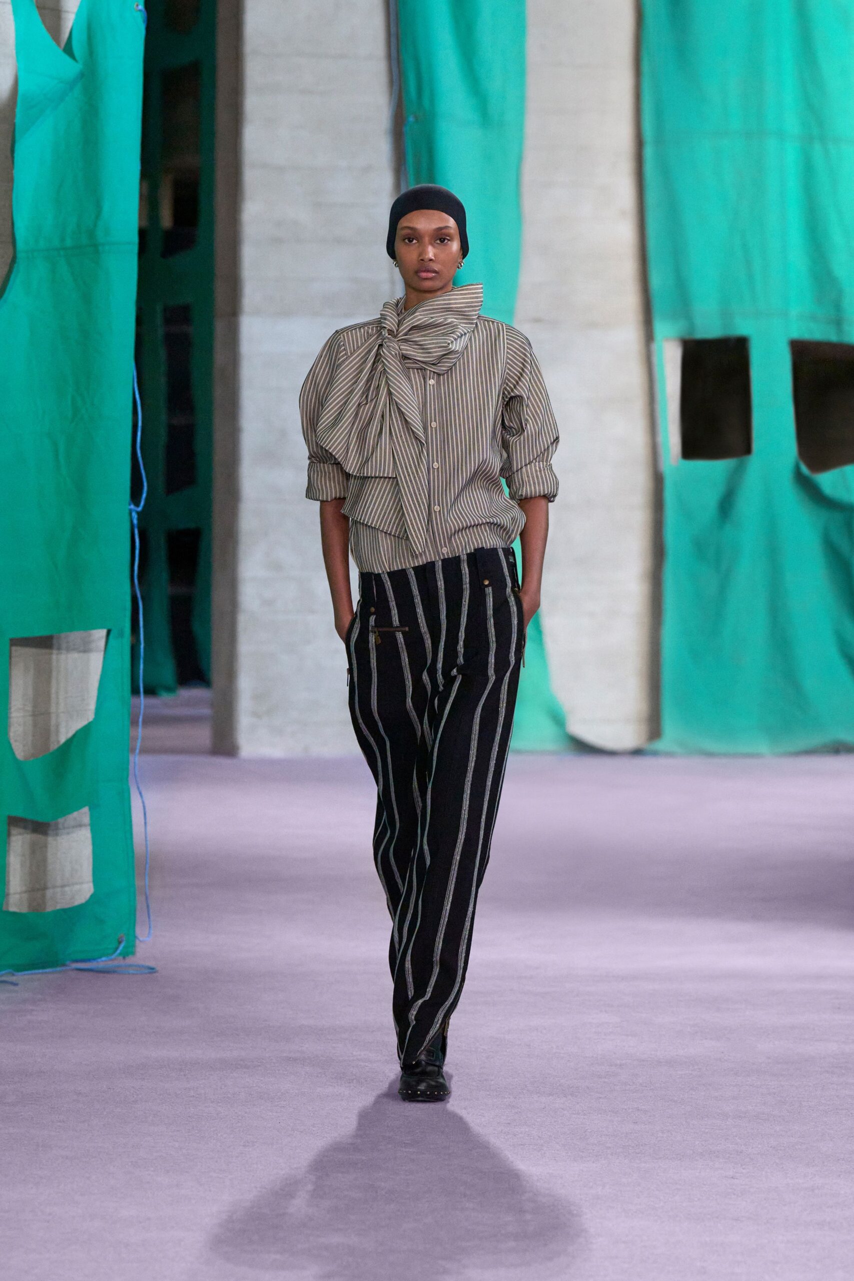 striped shirt and pants outfit