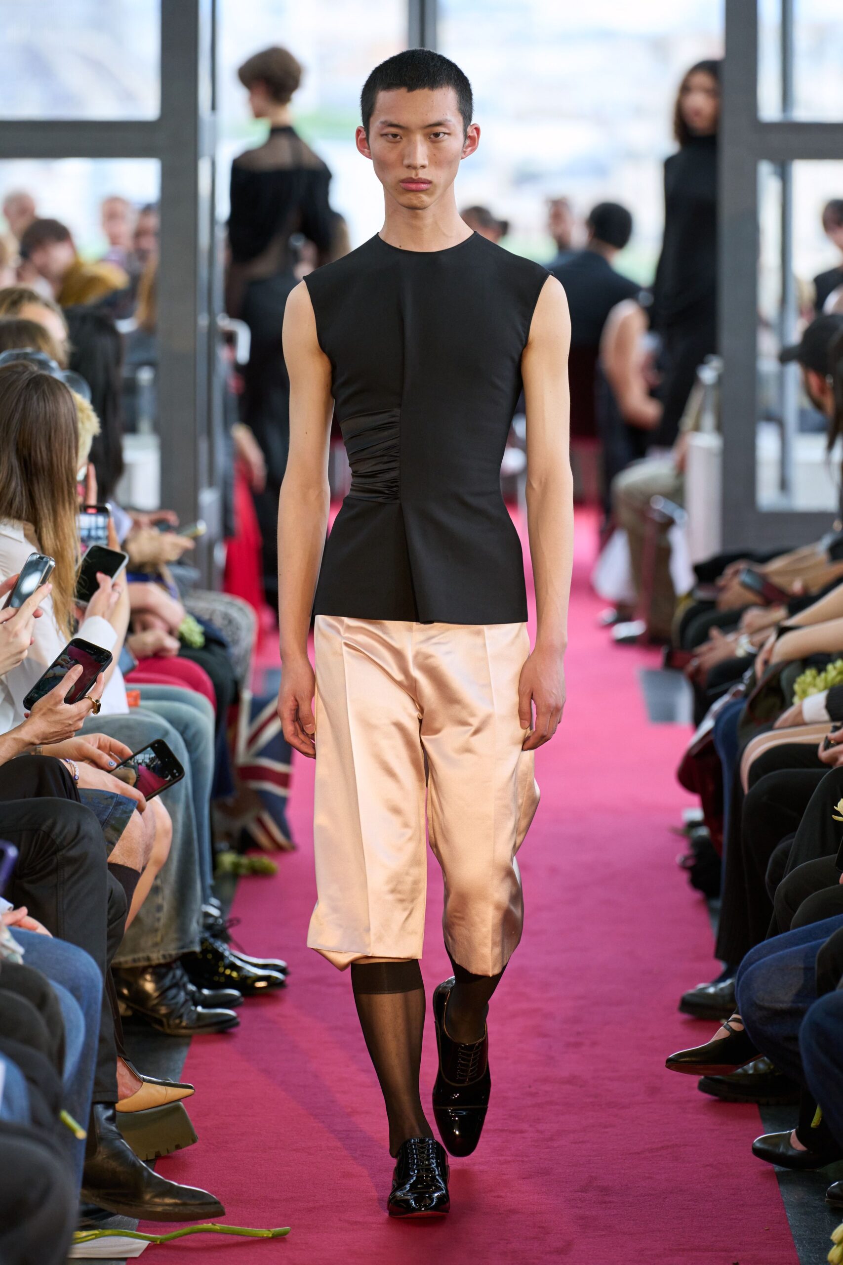 pink silk relaxed straight-leg pants