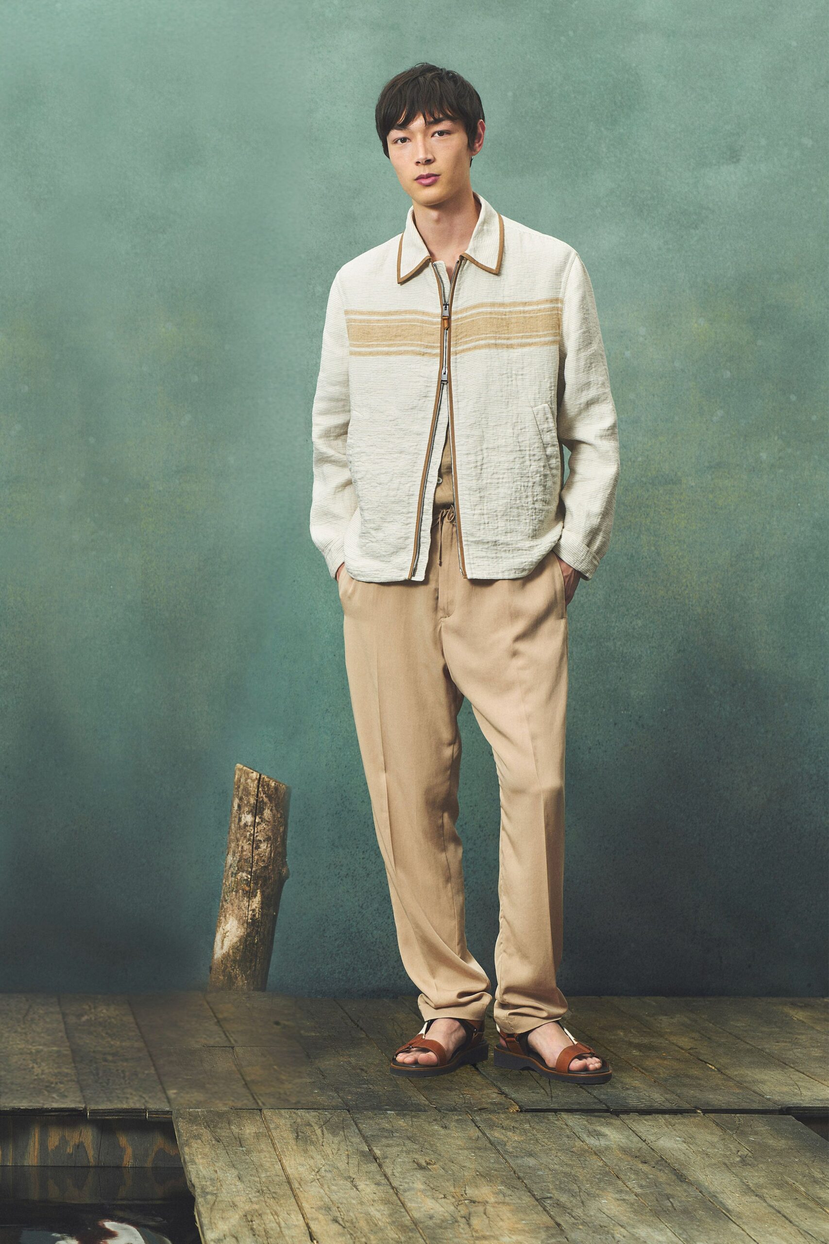 beige relaxed jacket with pants