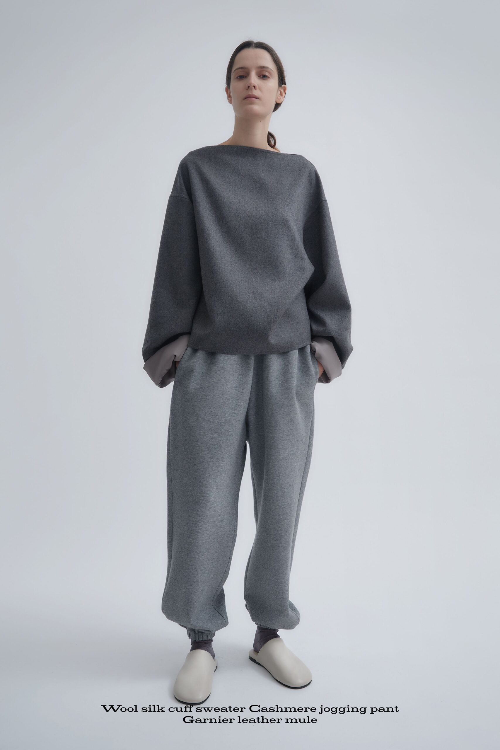 gray wool long-sleeve collared oversized sweater