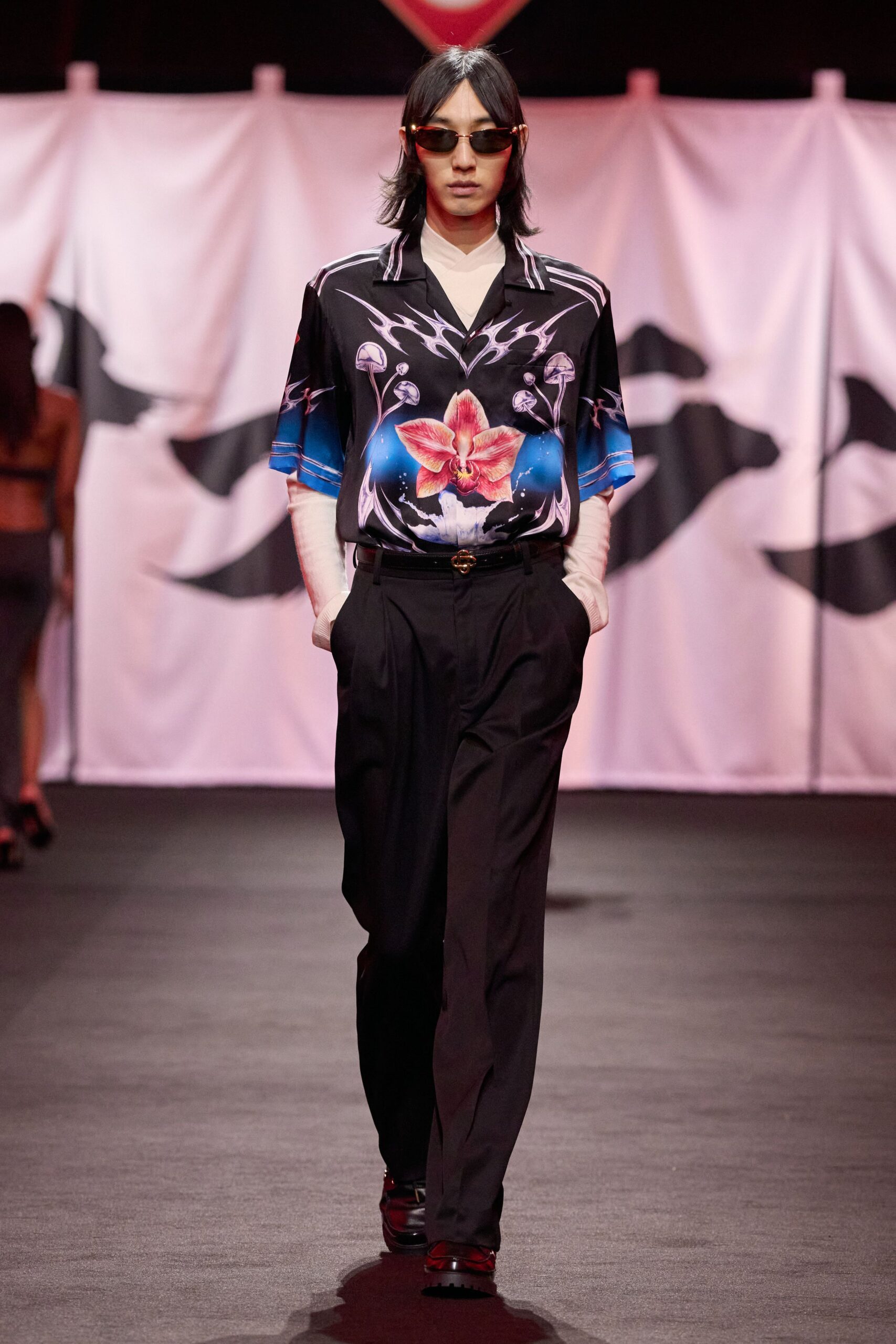 black printed shirt with relaxed pants