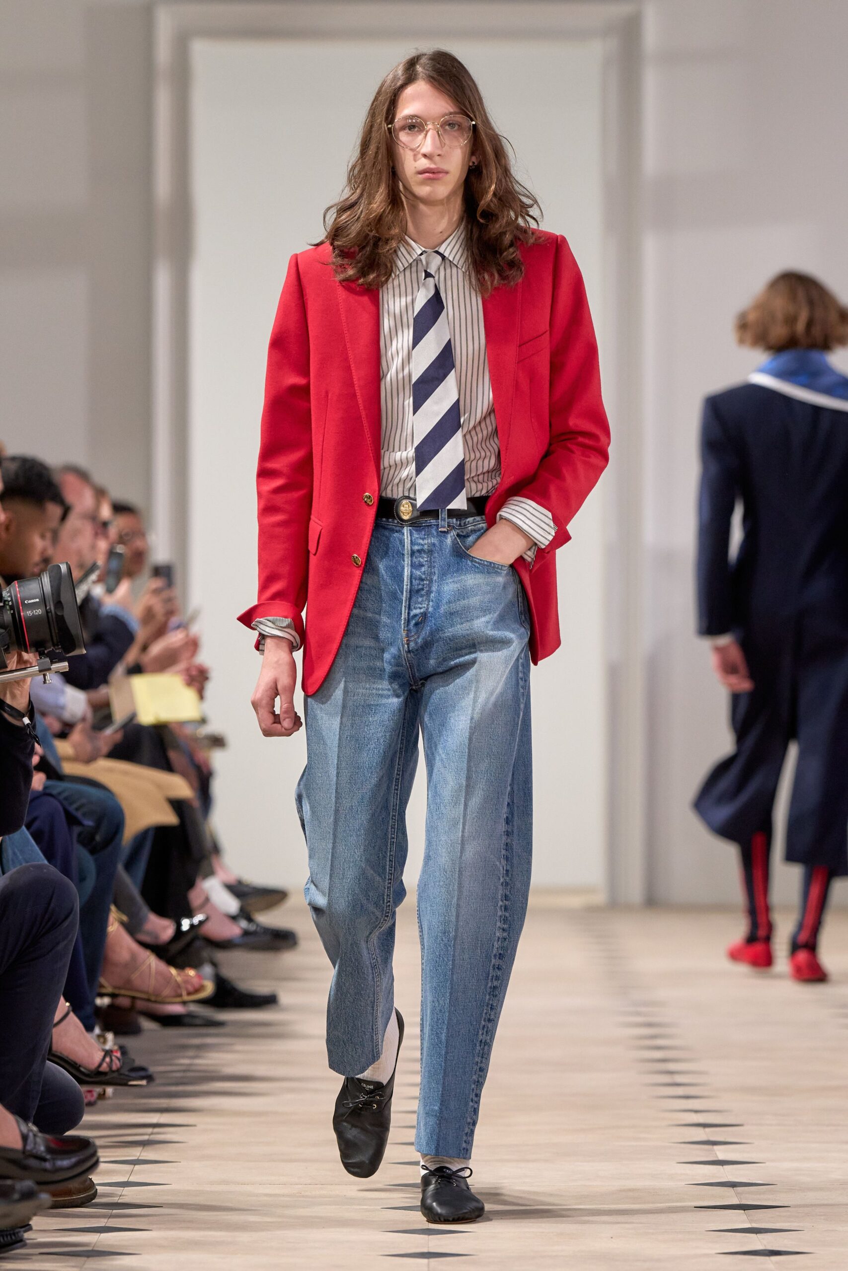 red blazer with jeans