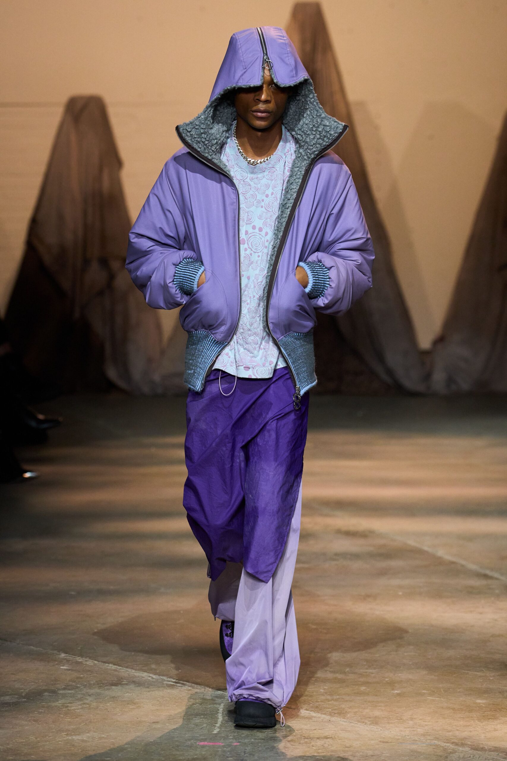 purple cotton long-sleeve hooded relaxed zippered jacket