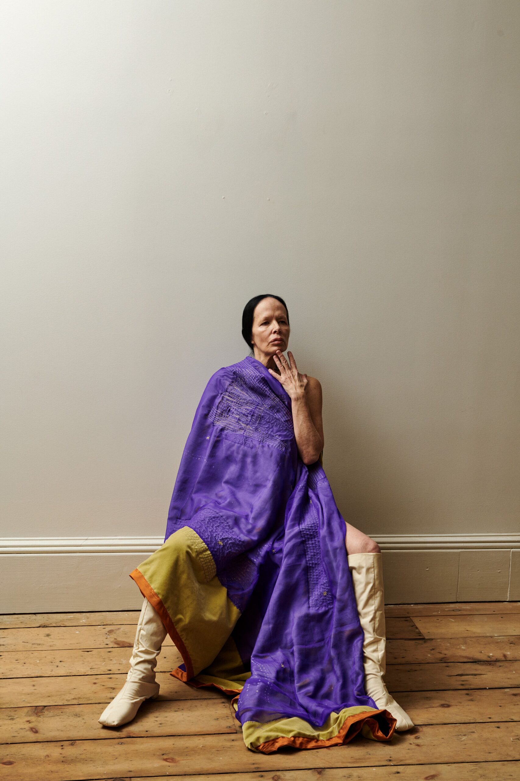 purple silk sleeveless relaxed layered midi dress