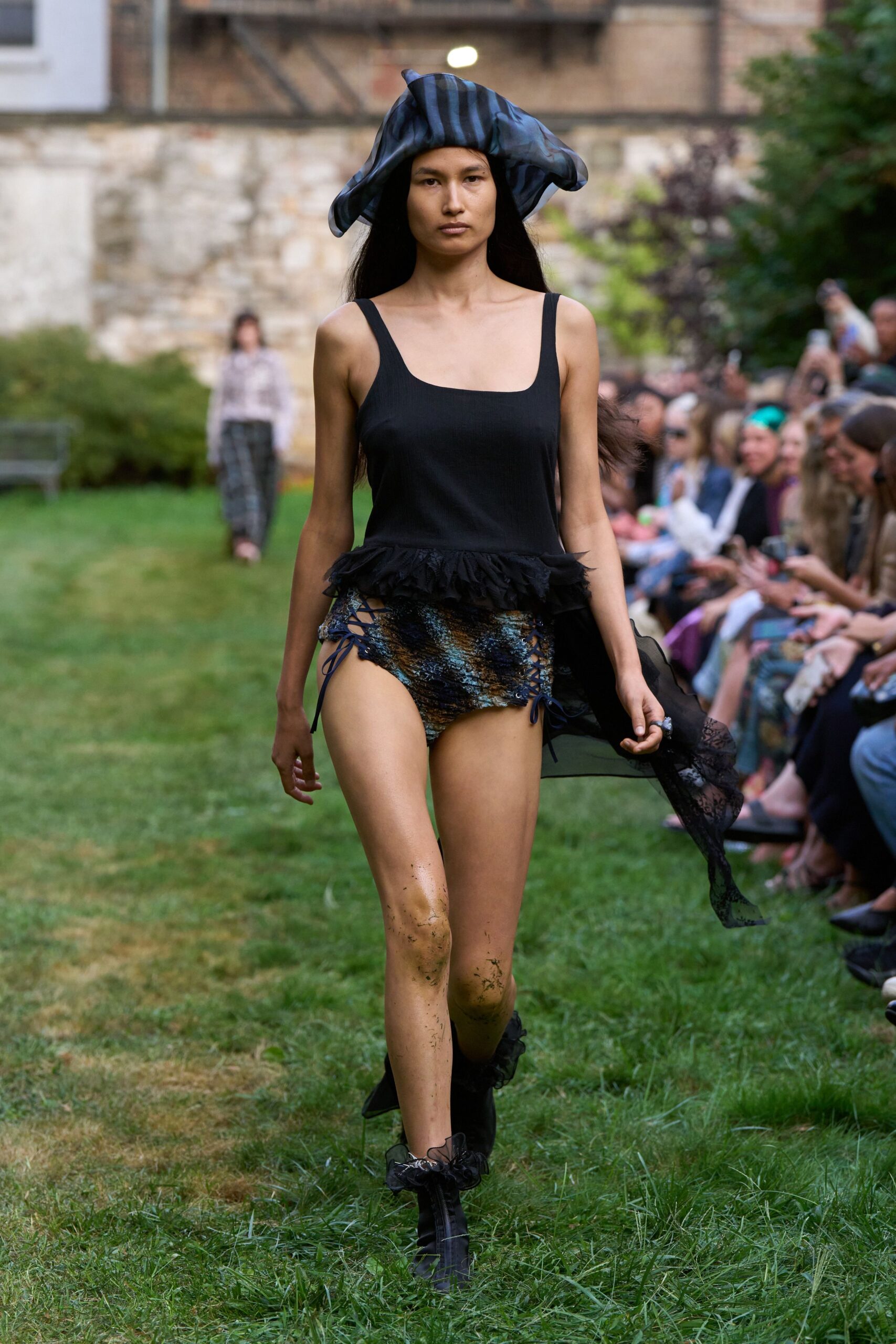 multi silk fitted ruffled short shorts