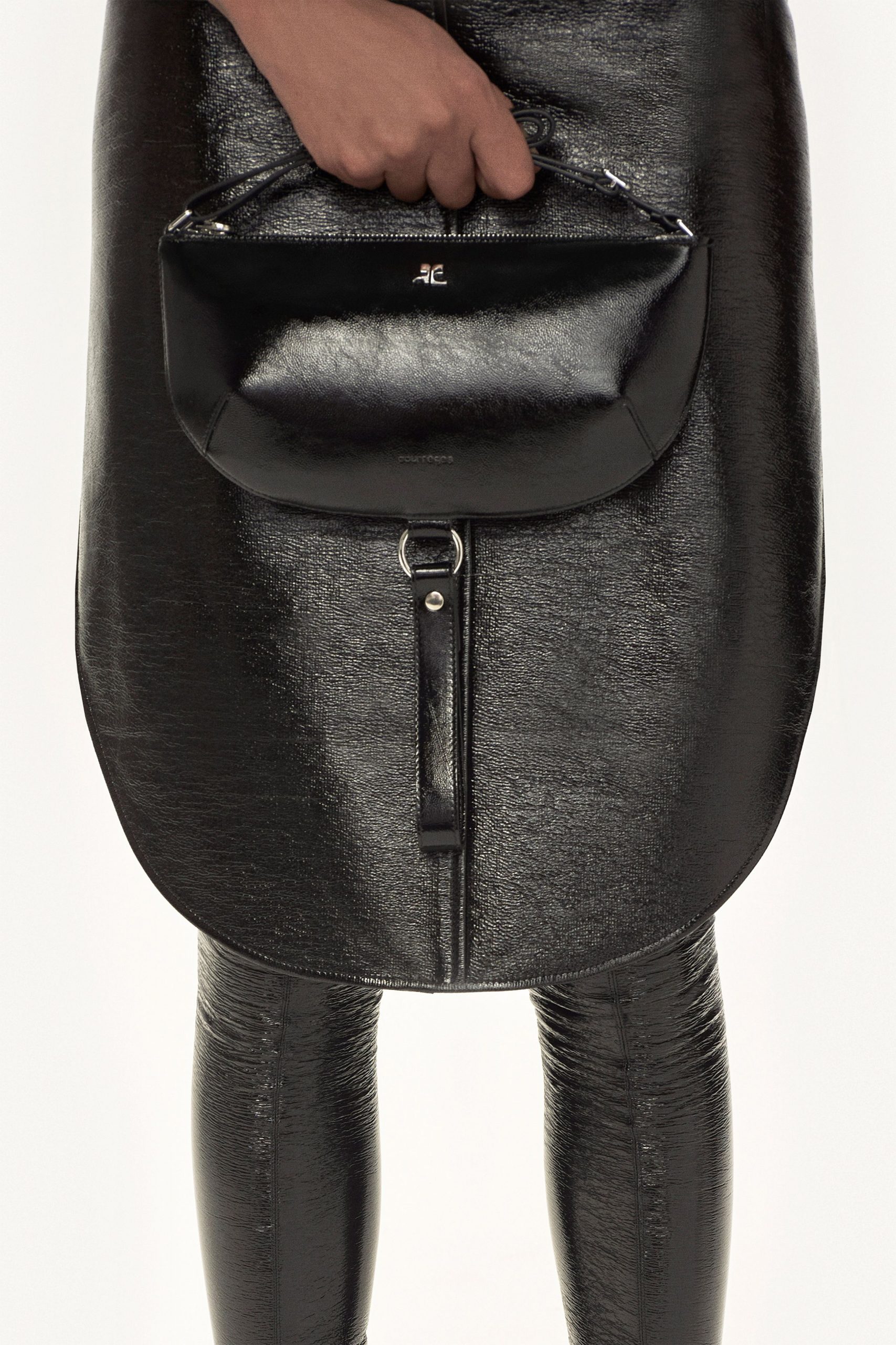 black leather fitted skirt and leggings