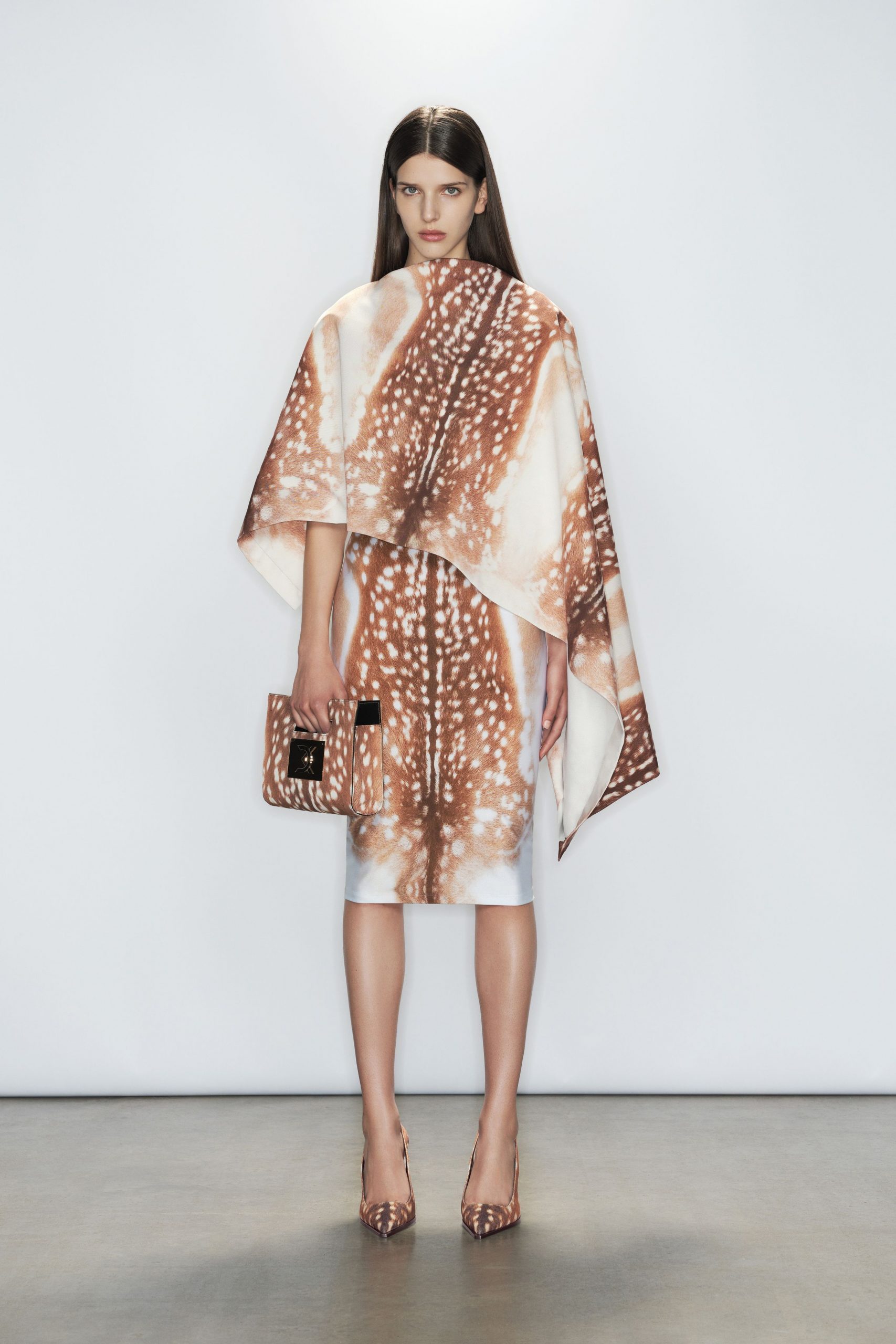 brown printed silk cape
