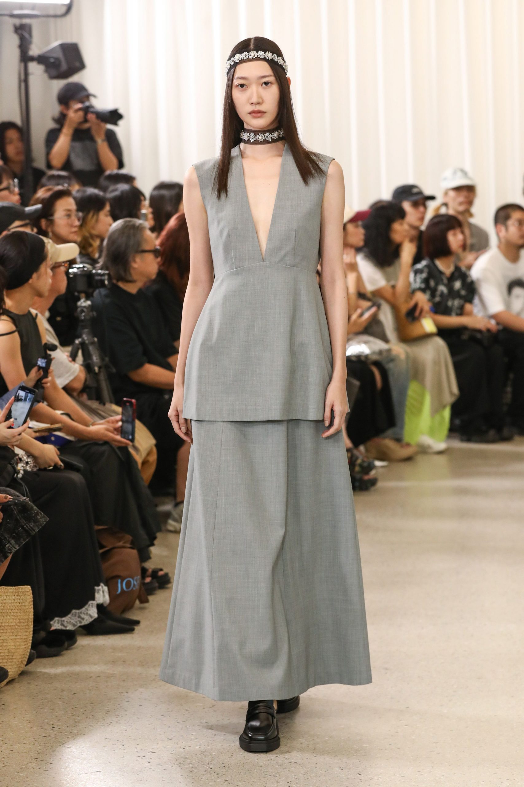 gray sleeveless maxi dress