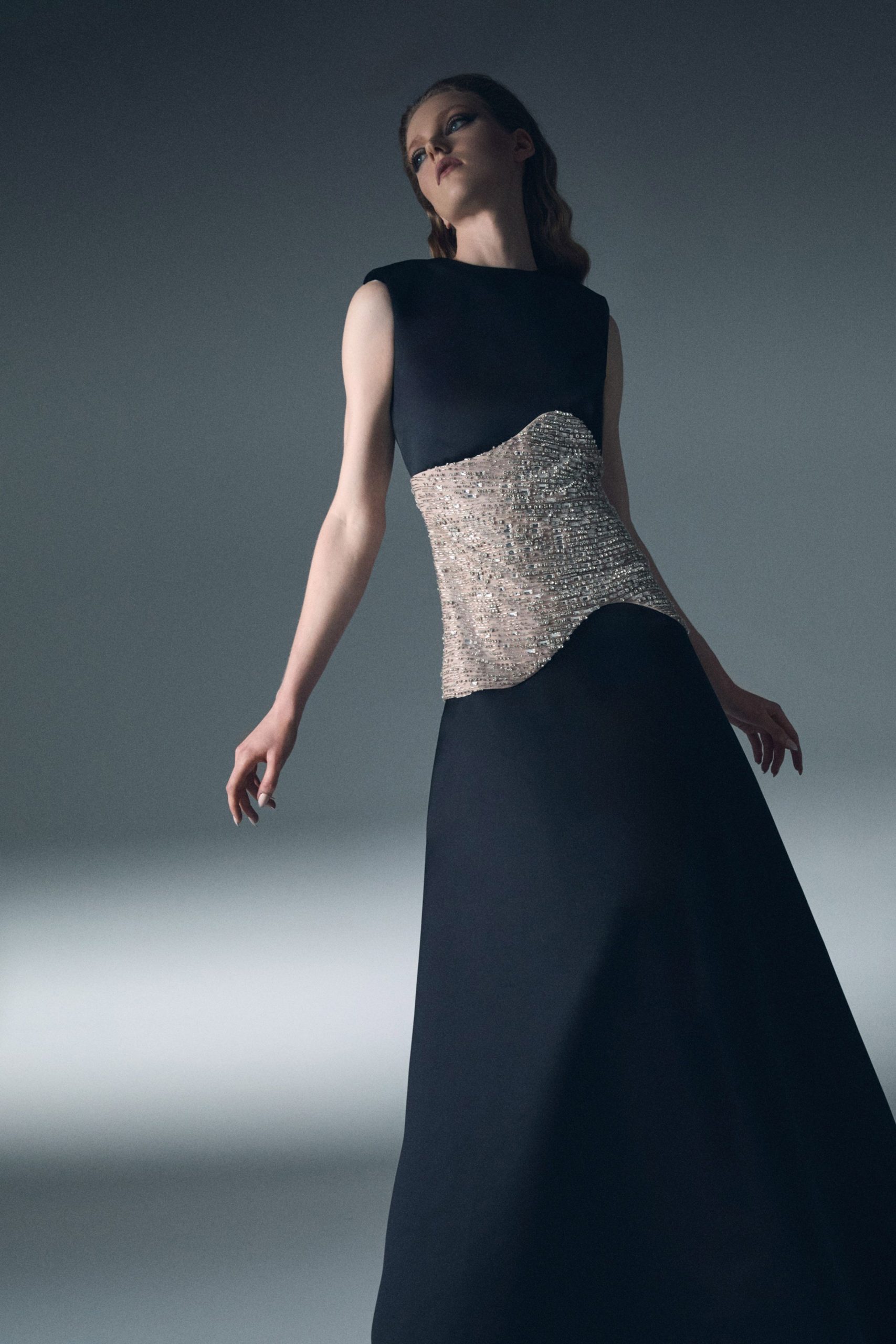 black silk sleeveless gown