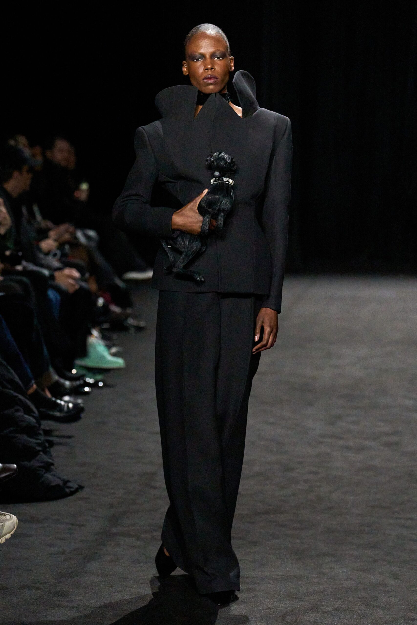 black wool long-sleeve collared tailored structured suit