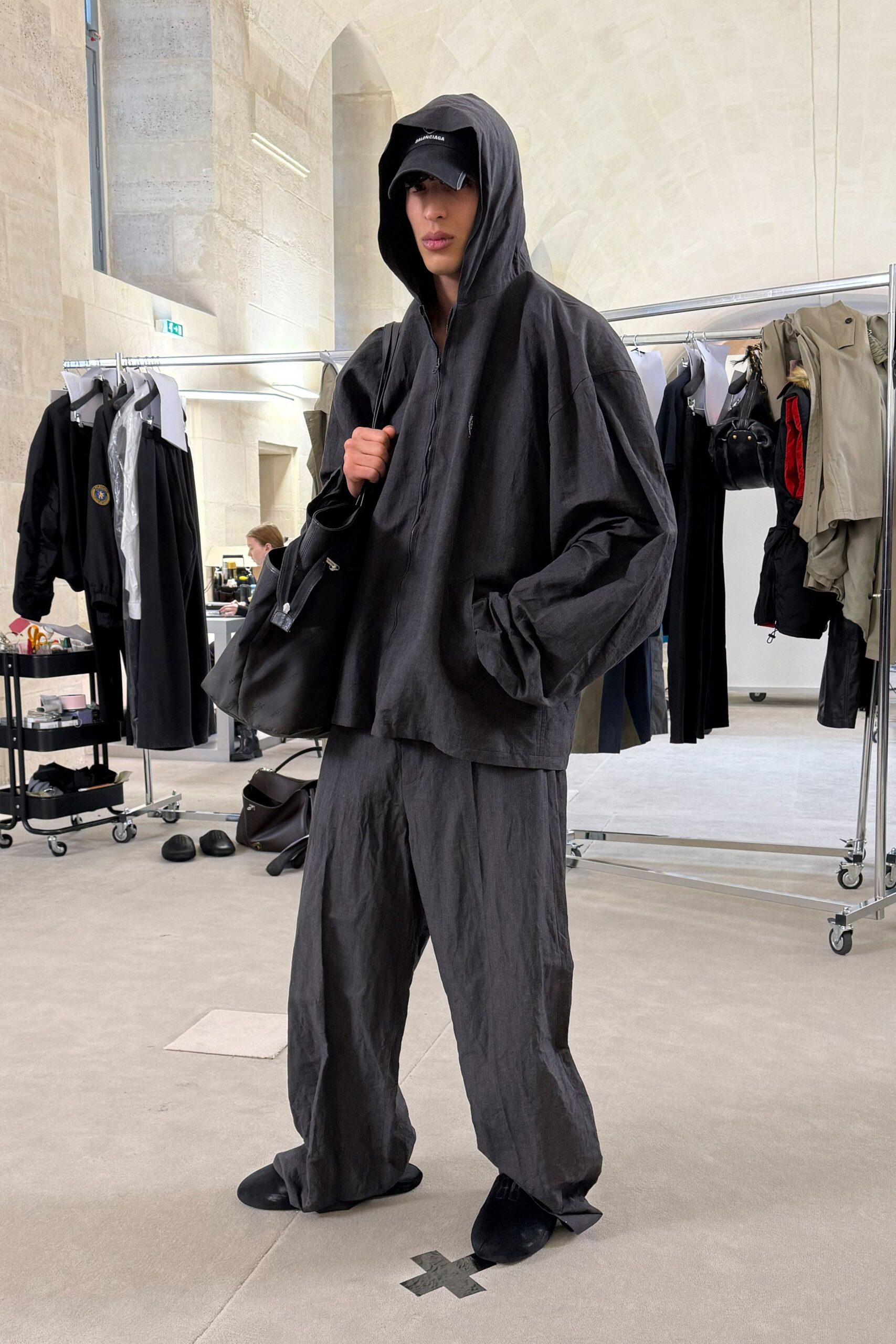 black oversized hoodie and pants