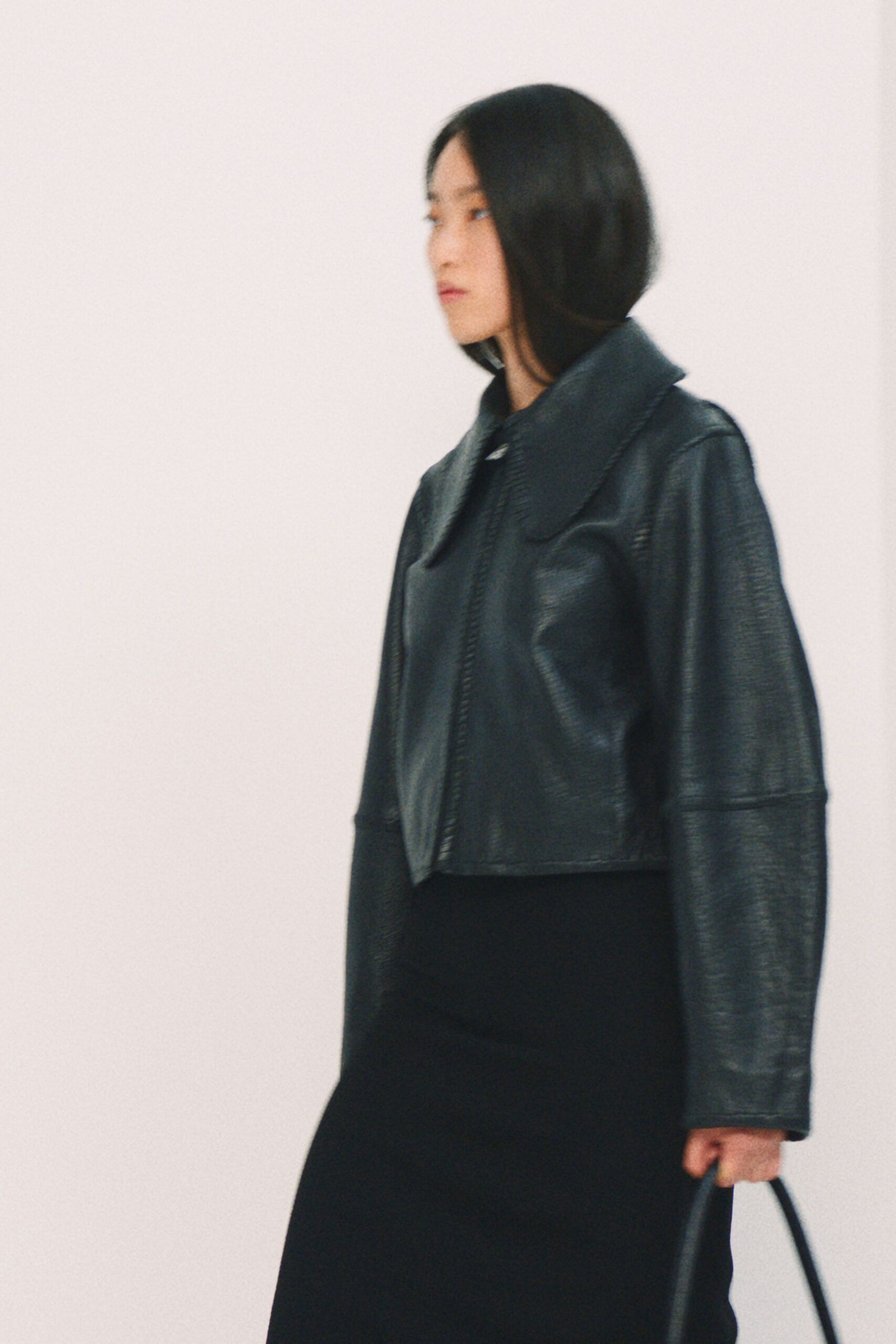 black leather jacket and skirt