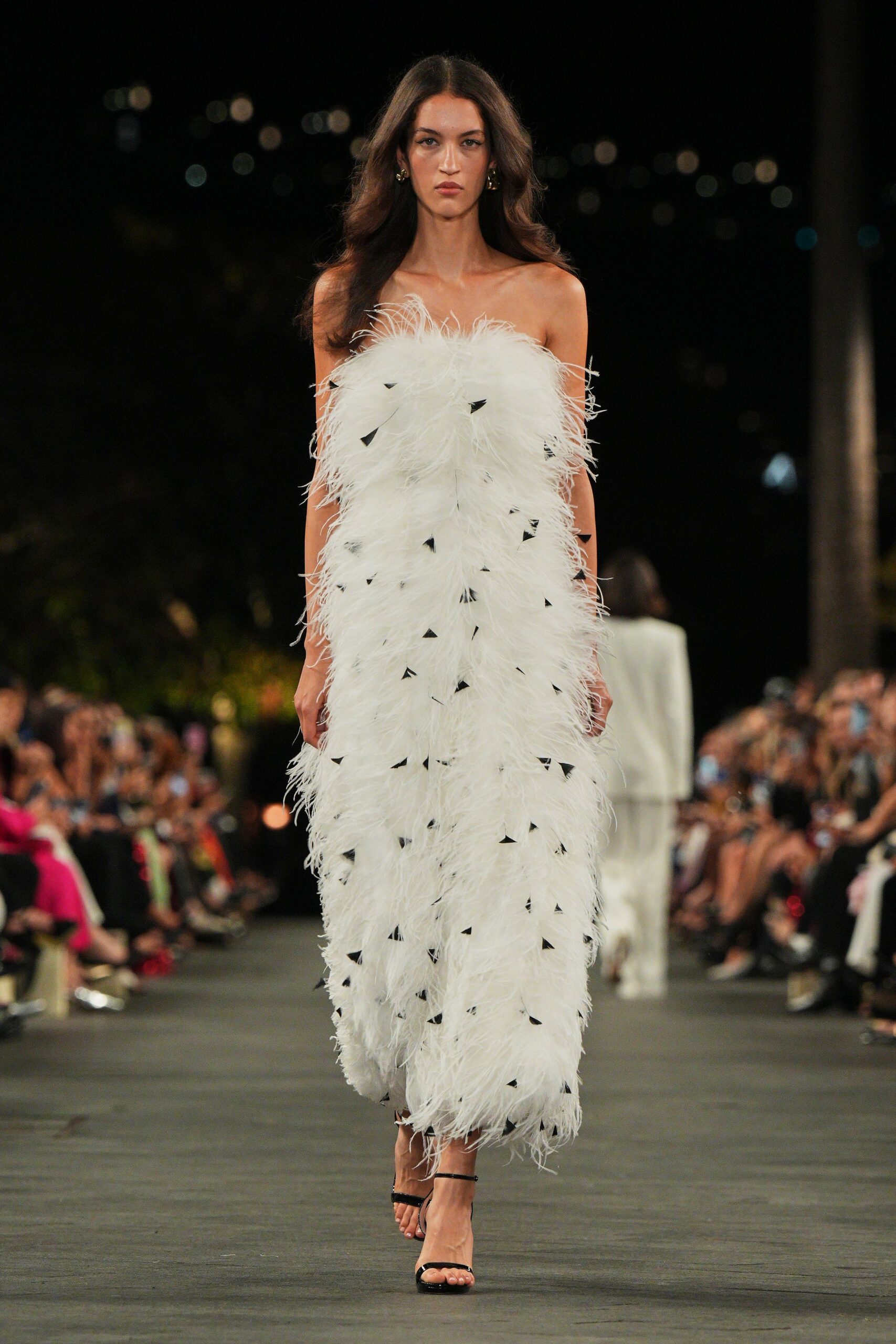 white feather strapless dress