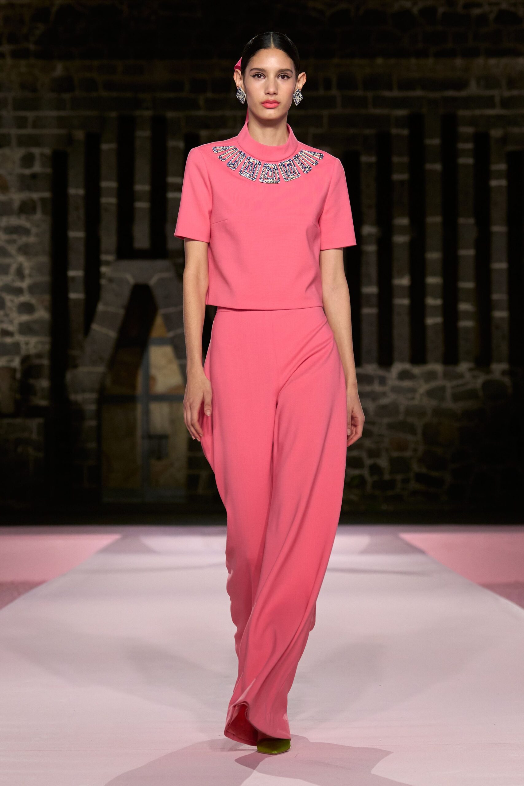 pink fitted top and pants