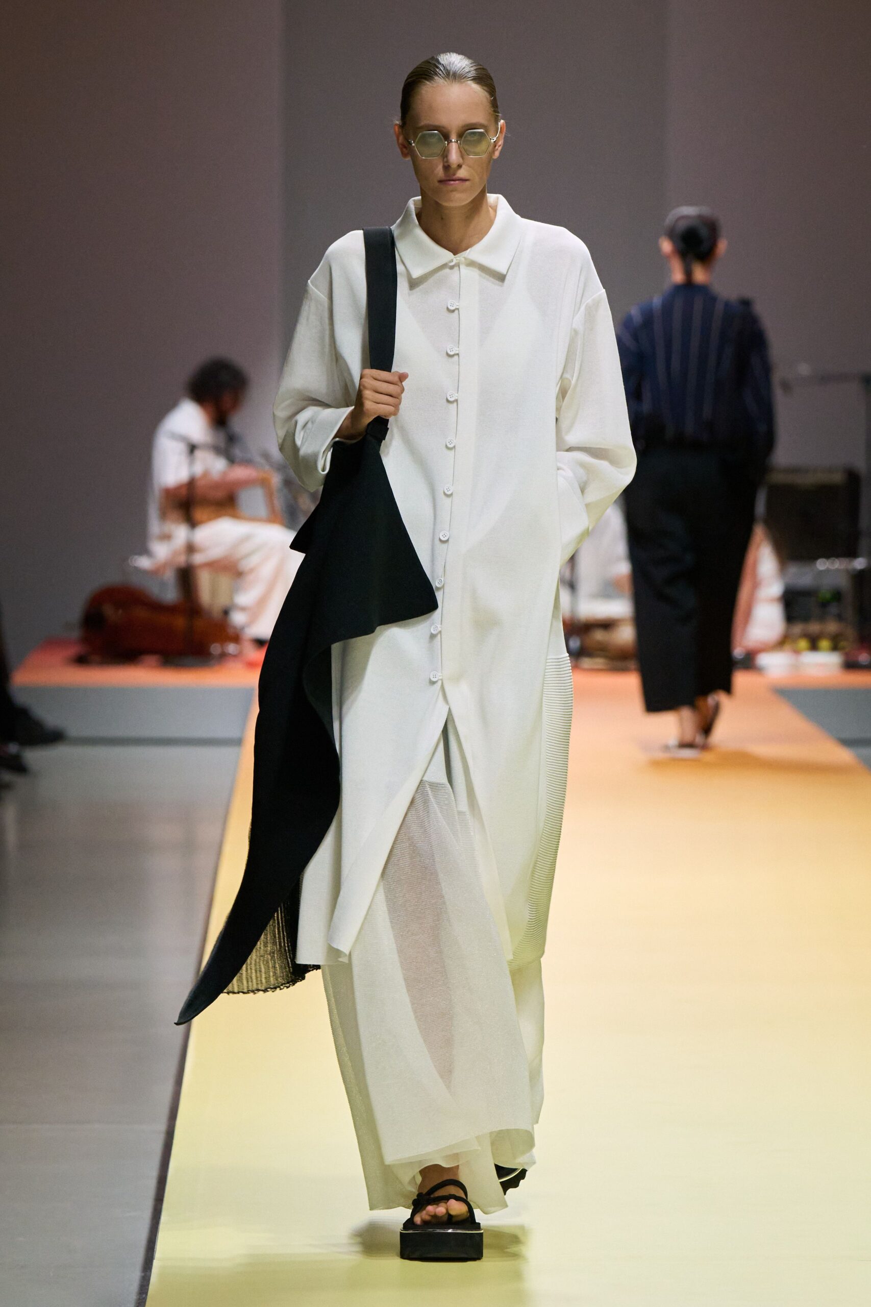 white cotton long-sleeve collared relaxed buttoned layered dress