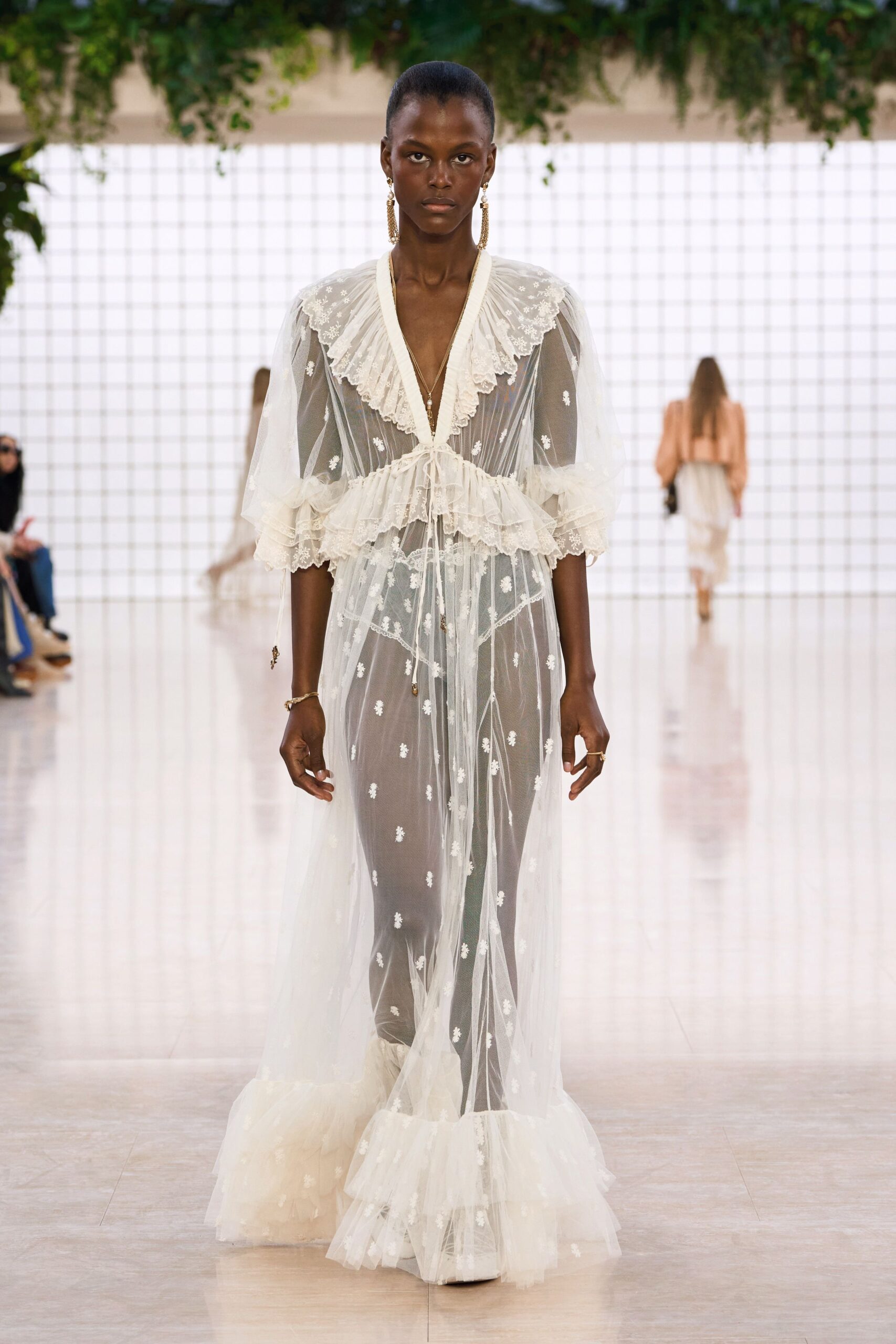white sheer ruffled maxi dress