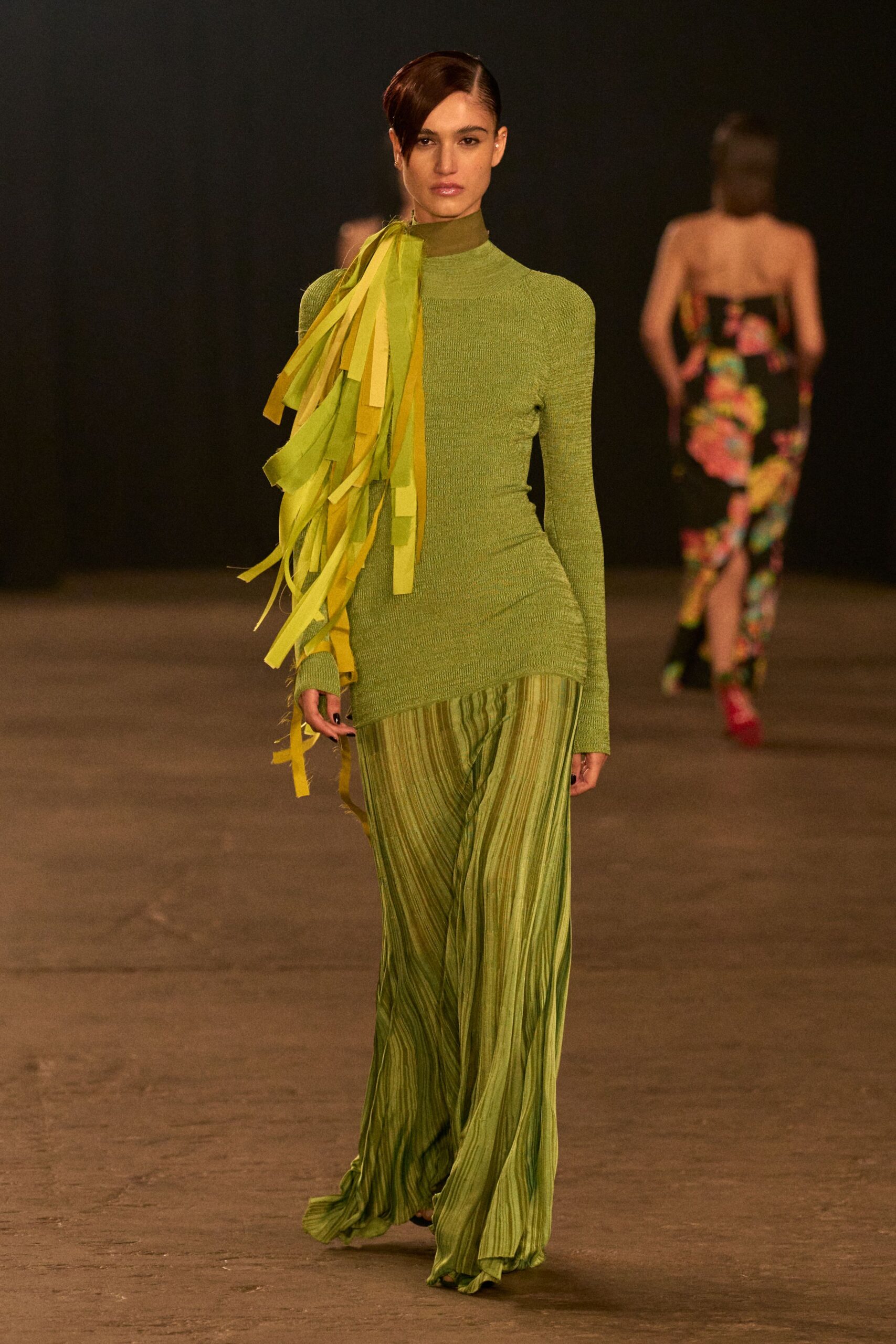 green knit fitted flared pants
